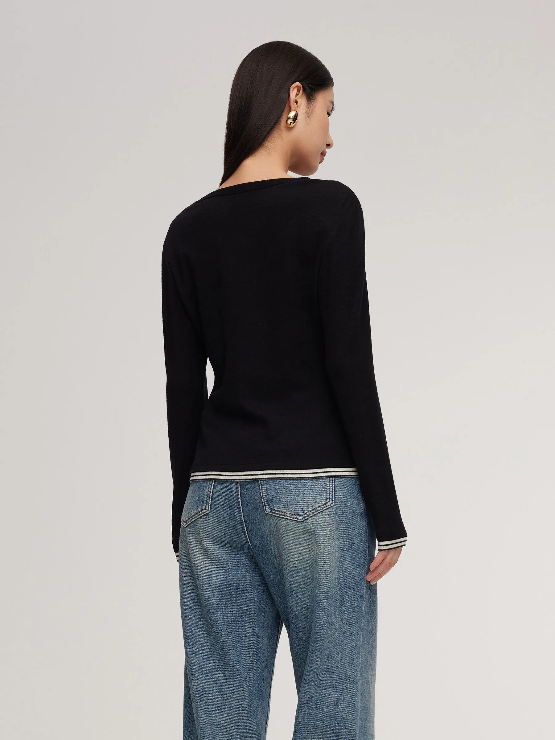 100% Wool Faux Two-Piece Women Knit Top sold by Goelia product image thumbnail 3