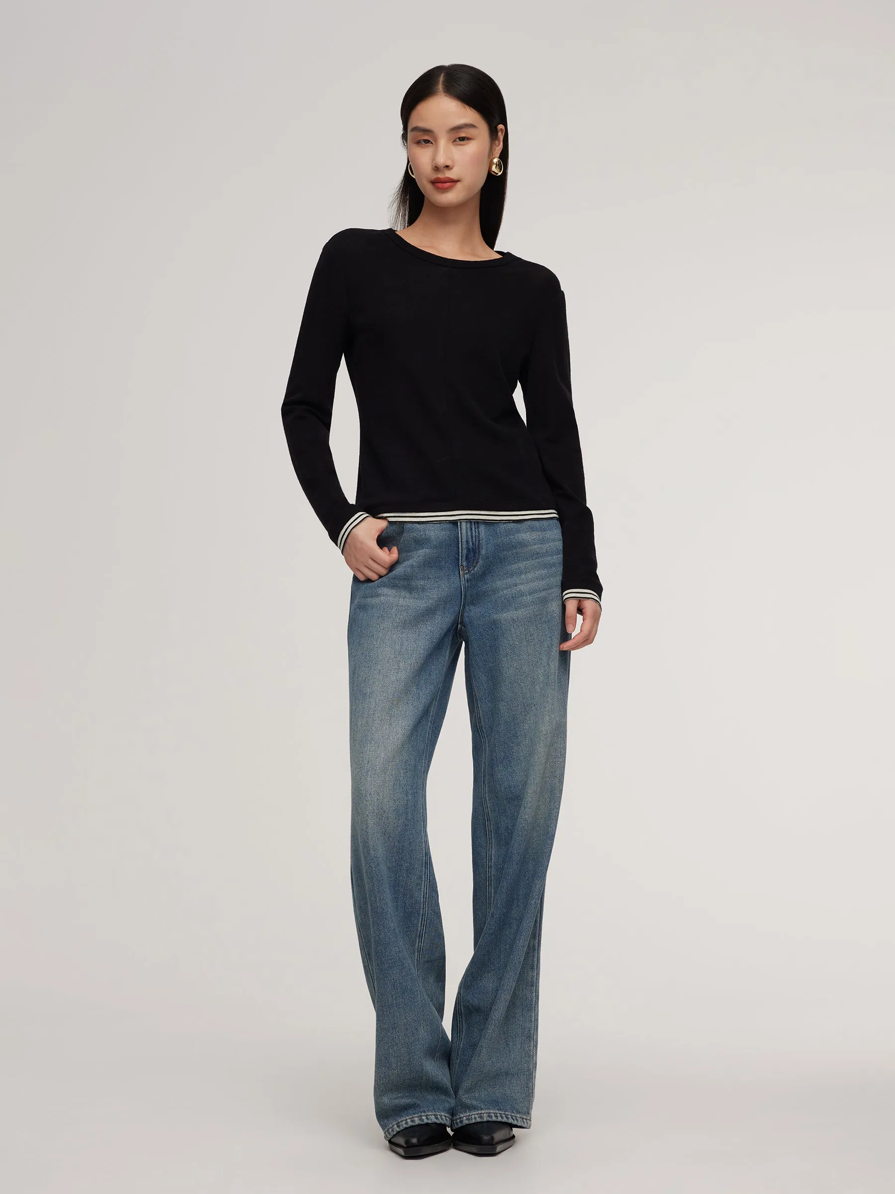 100% Wool Faux Two-Piece Women Knit Top sold by Goelia product image thumbnail 2