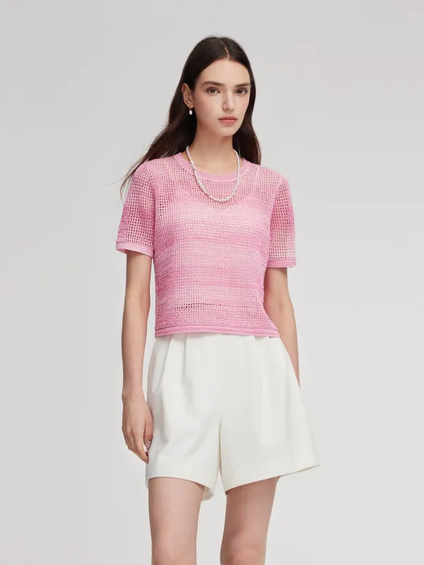 Gradient Openwork Knit Top And Knit Camisole Two-Piece Set sold by Goelia