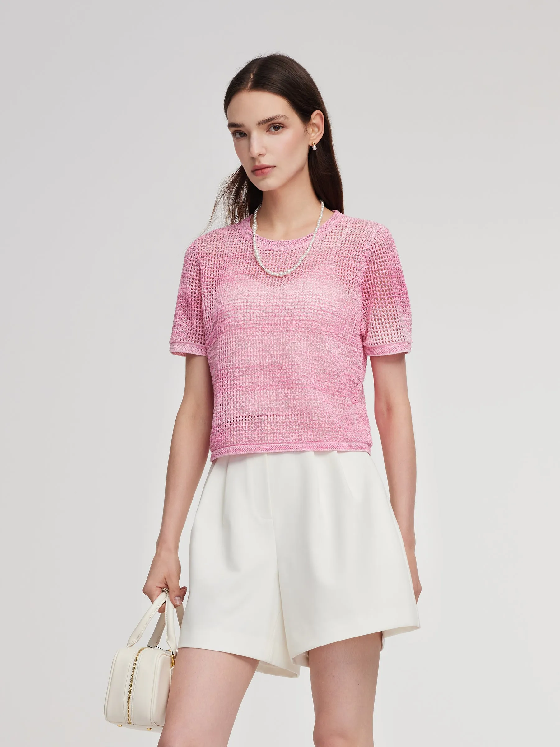 Gradient Openwork Knit Top And Knit Camisole Two-Piece Set sold by Goelia product image thumbnail 5