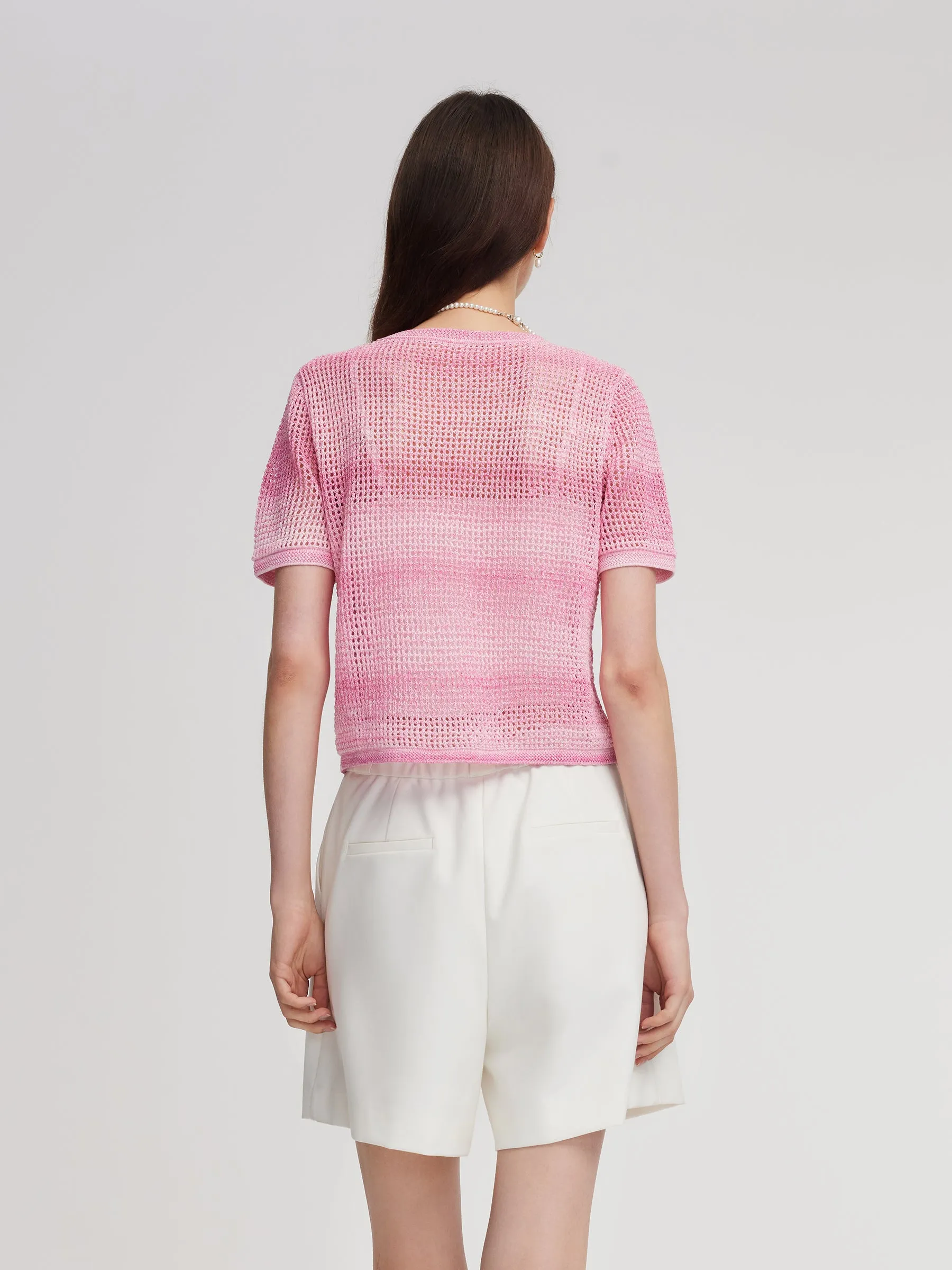 Gradient Openwork Knit Top And Knit Camisole Two-Piece Set sold by Goelia product image thumbnail 4