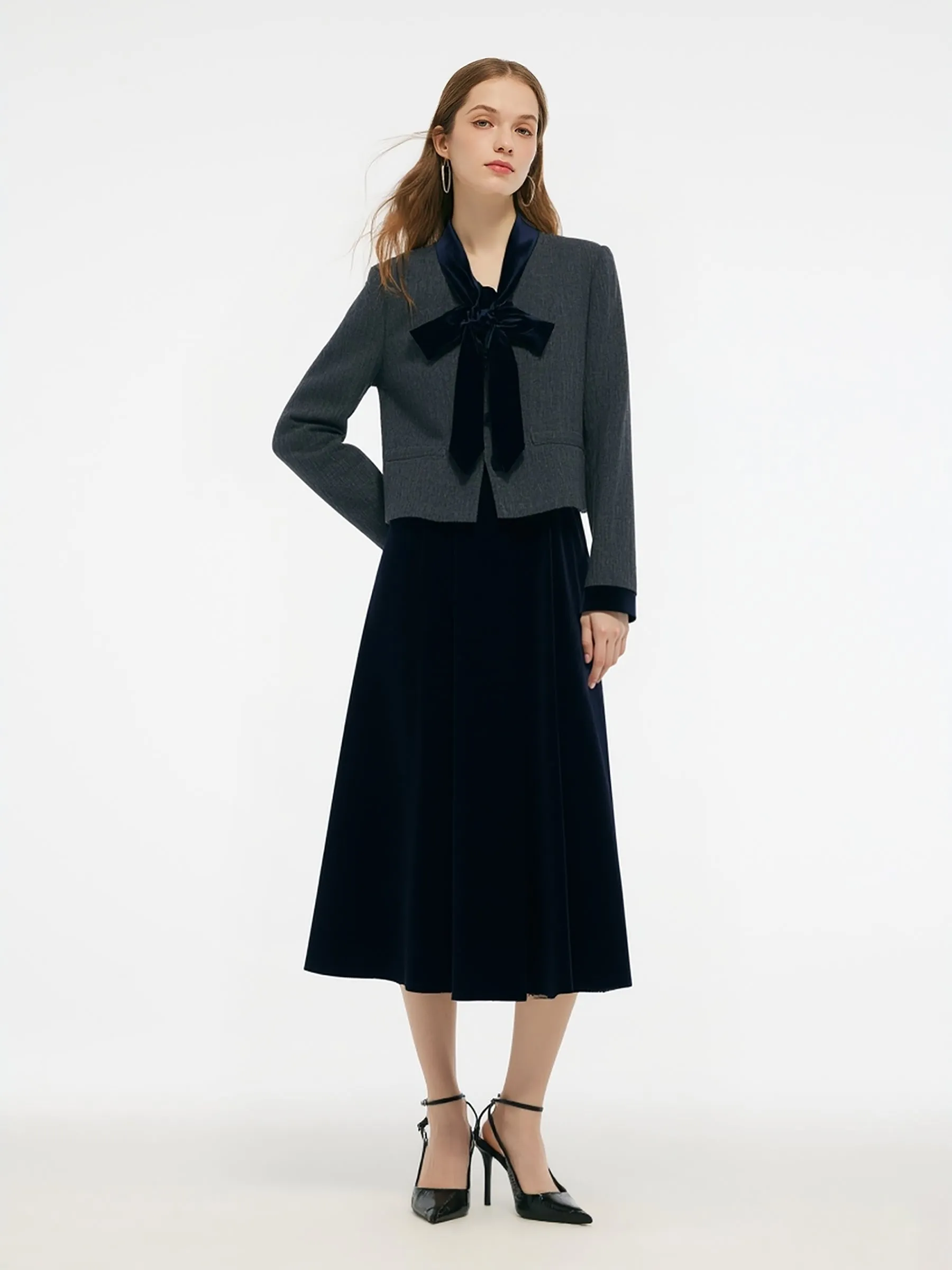 100% Washable Wool Jacket And Velvet Skirt Two-Piece Set With Ribbon sold by Goelia product image thumbnail 2