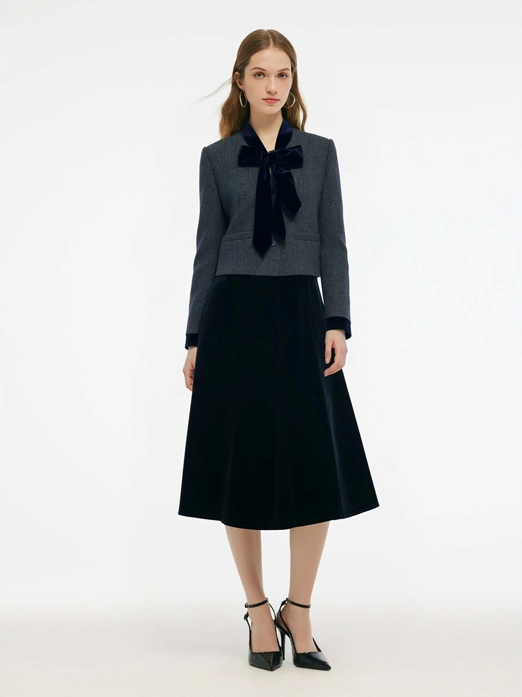 100% Washable Wool Jacket And Velvet Skirt Two-Piece Set With Ribbon sold by Goelia product image thumbnail 3