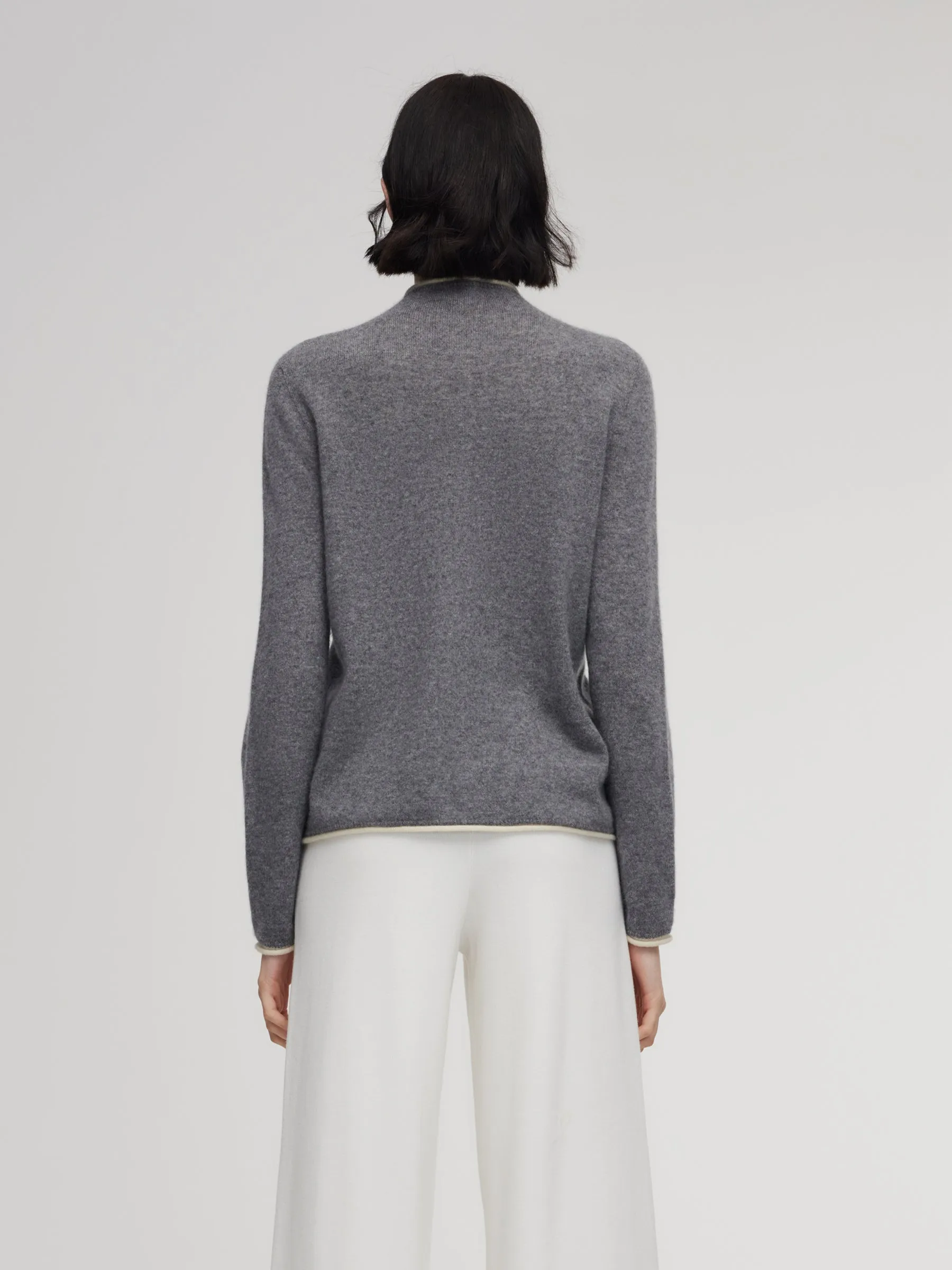 100% Cashmere Seamless Contrast Trim Women Cardigan sold by Goelia product image thumbnail 3