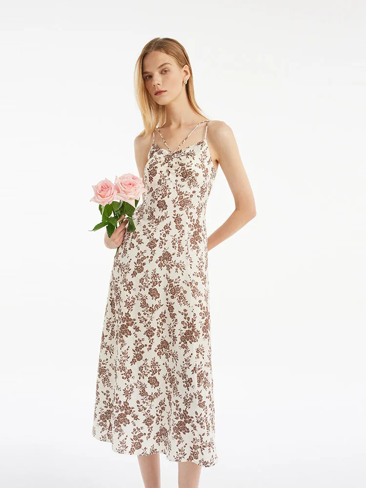 Floral Print Women Midi Spaghetti Strap Dress sold by Goelia
