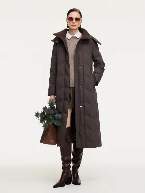 Diamond Quilted Hooded Long Goose Down Wrap Coat sold by Goelia