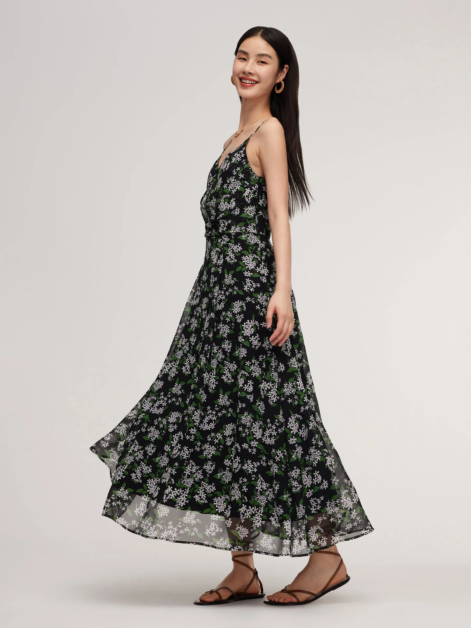 10MM Mulberry Silk Floral Print Women Strap Maxi Dress With Scrunchie sold by Goelia product image thumbnail 5