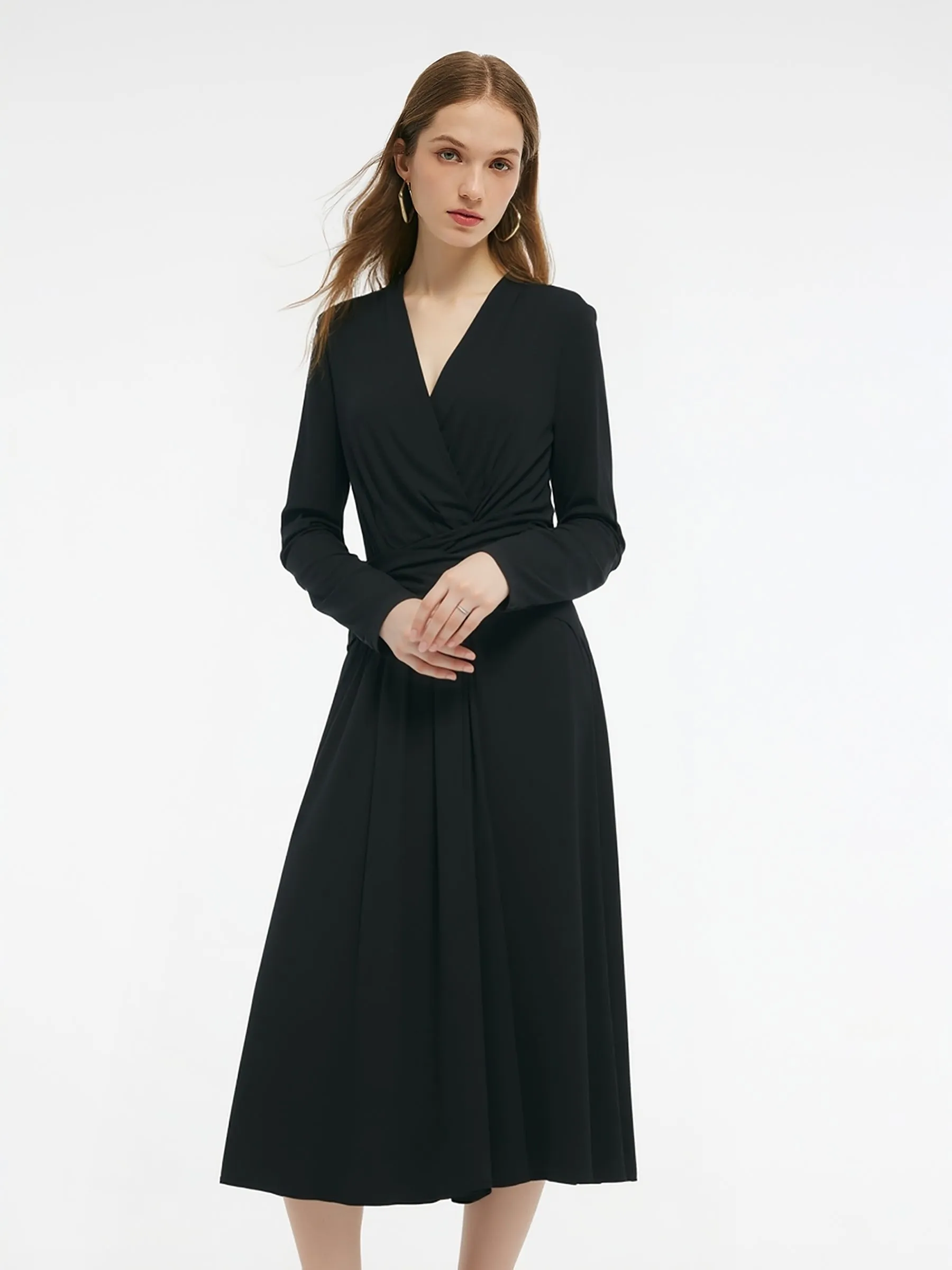 Tencel Blend Tie Back Gathered Waist Women Knit Maxi Dress sold by Goelia product image thumbnail 4