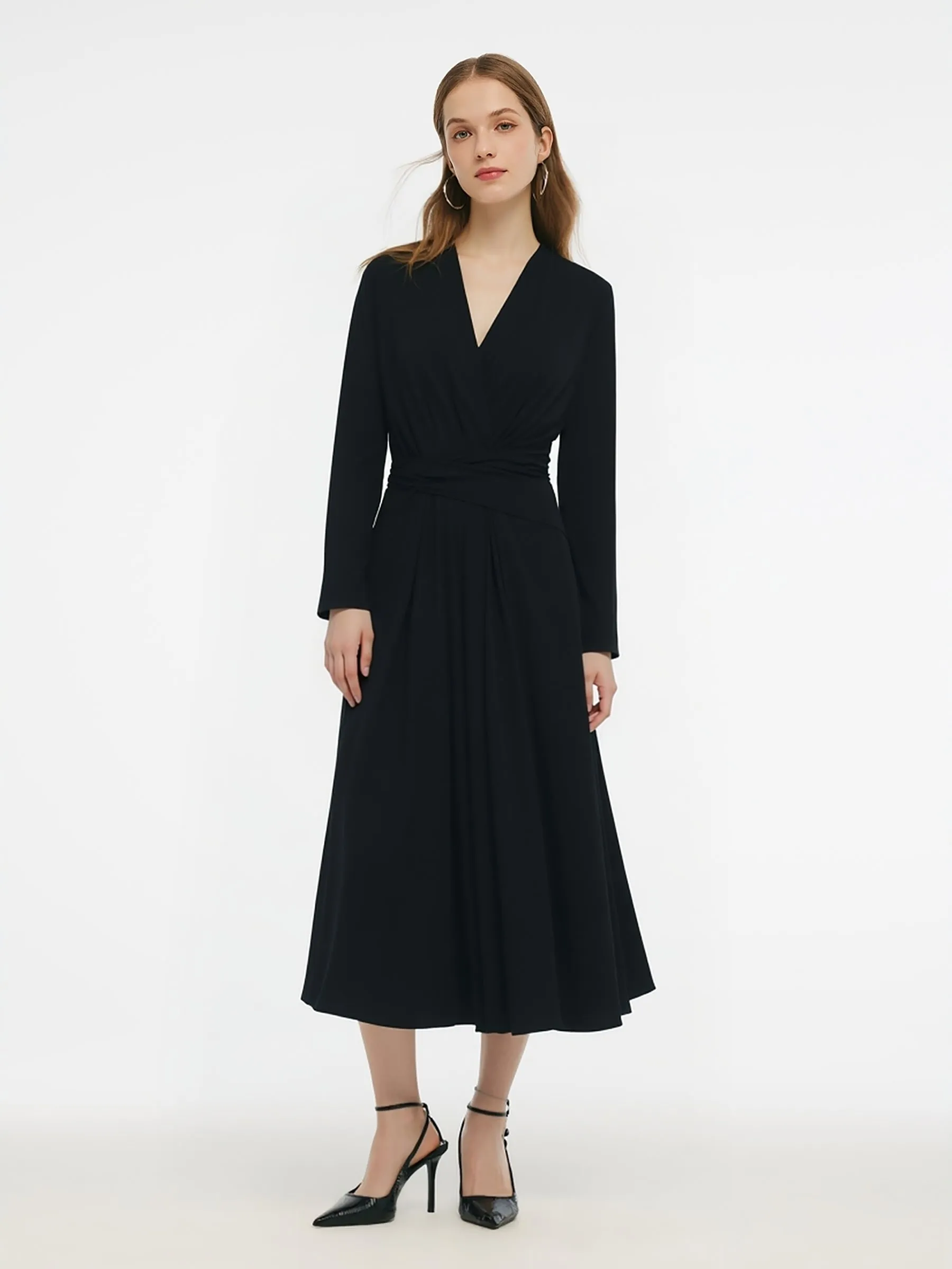 Tencel Blend Tie Back Gathered Waist Women Knit Maxi Dress sold by Goelia product image thumbnail 2