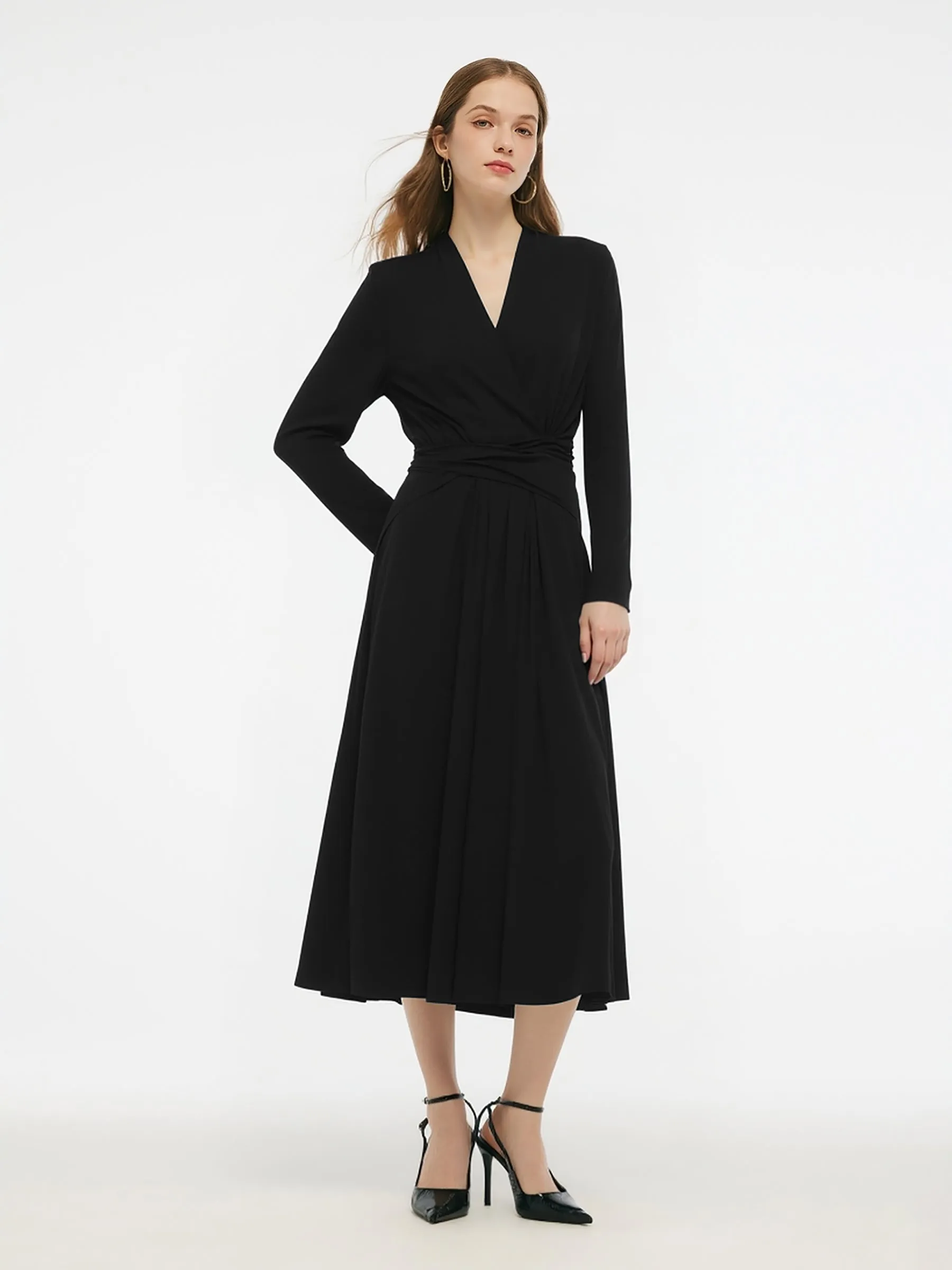 Tencel Blend Tie Back Gathered Waist Women Knit Maxi Dress sold by Goelia product image thumbnail 3