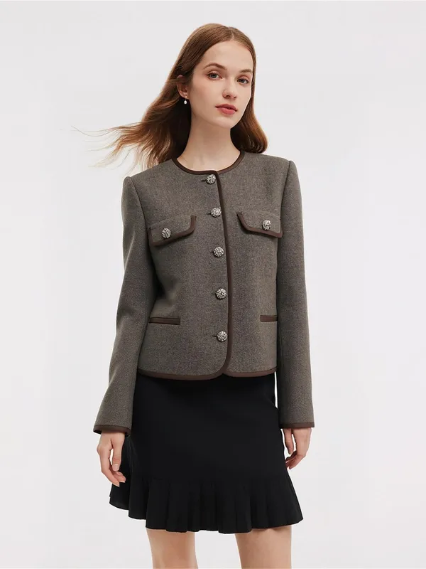[Preview] Washable Wool Single-Breasted Women Cropped Jacket sold by Goelia