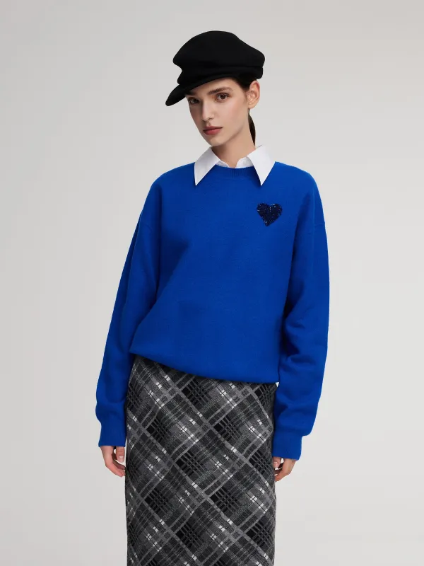 100% Wool Sequined Heart Unisex Sweater sold by Goelia