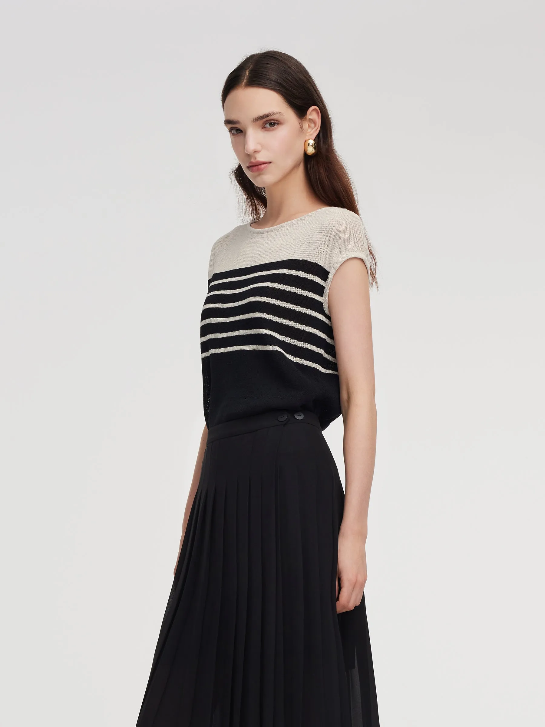 Linen Cotton Blend Stripe Color Block Women Knit Top sold by Goelia product image thumbnail 5