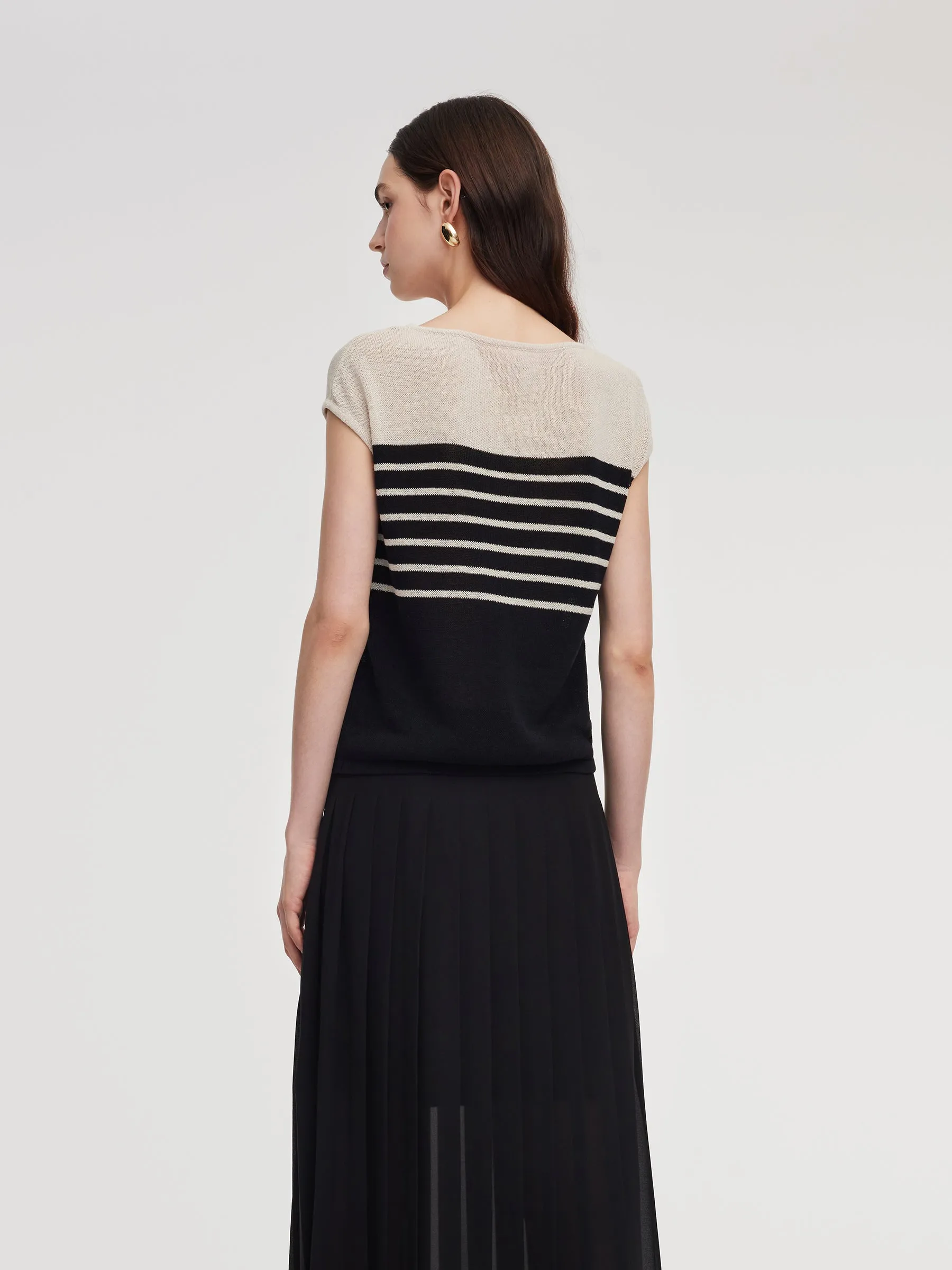 Linen Cotton Blend Stripe Color Block Women Knit Top sold by Goelia product image thumbnail 3