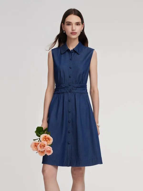Denim A-Line Sleeveless Women Mini Dress sold by Goelia