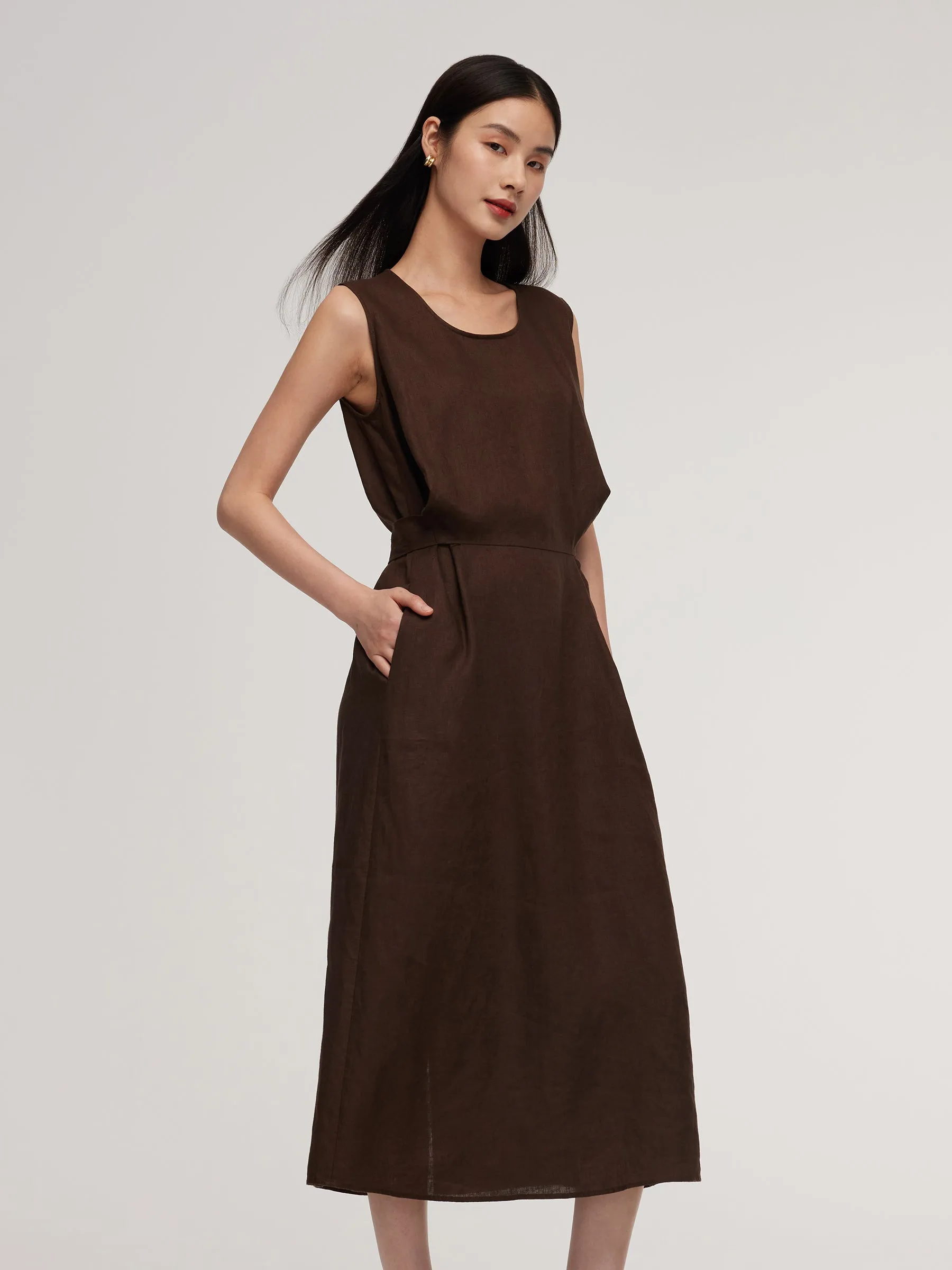 100% Linen Twist Front Women Sleeveless Maxi Dress sold by Goelia product image thumbnail 4