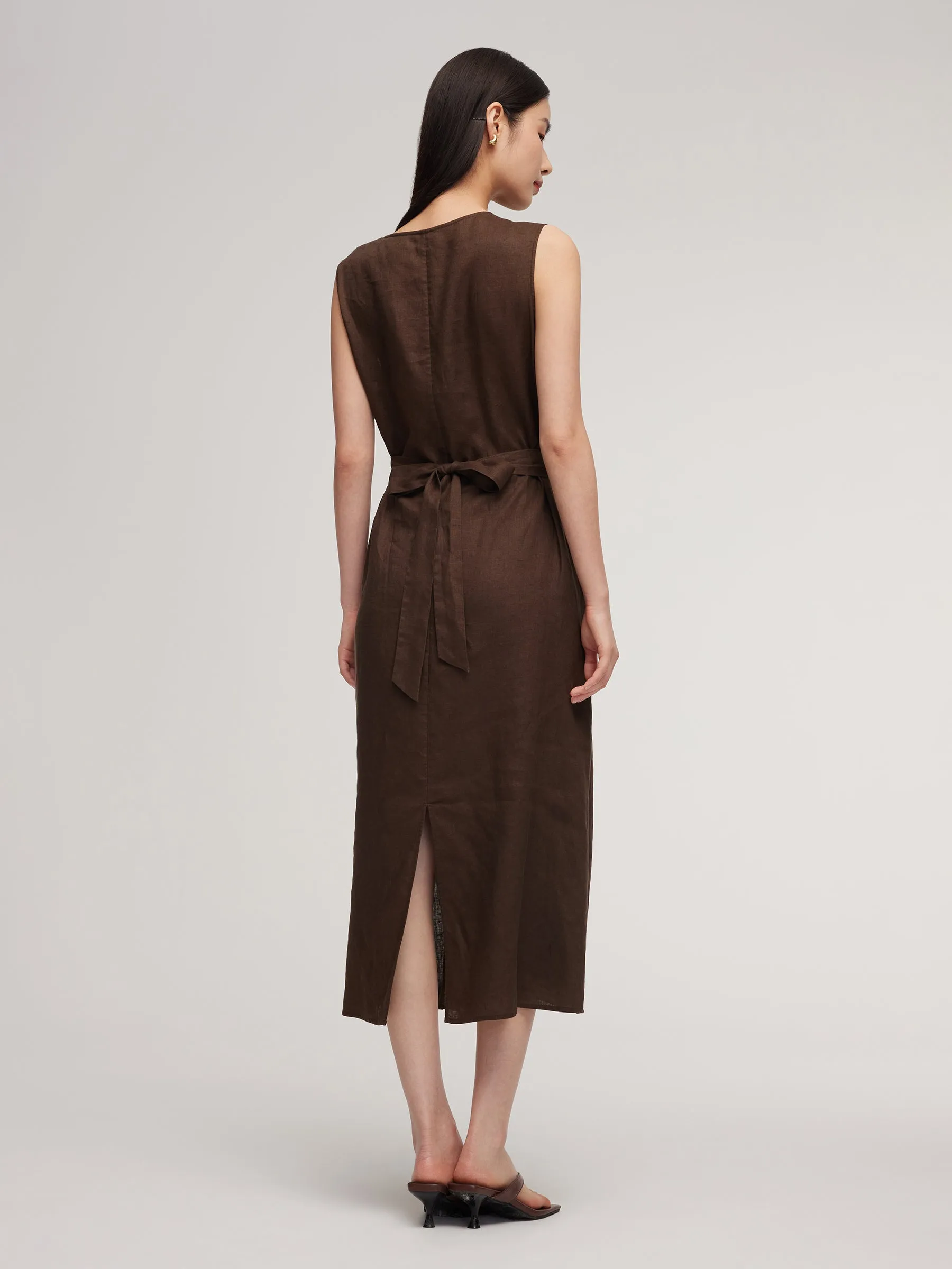 100% Linen Twist Front Women Sleeveless Maxi Dress sold by Goelia product image thumbnail 3