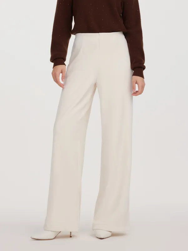 Velvet Ribbed Loose Straight Leg Women Knit Pants sold by Goelia