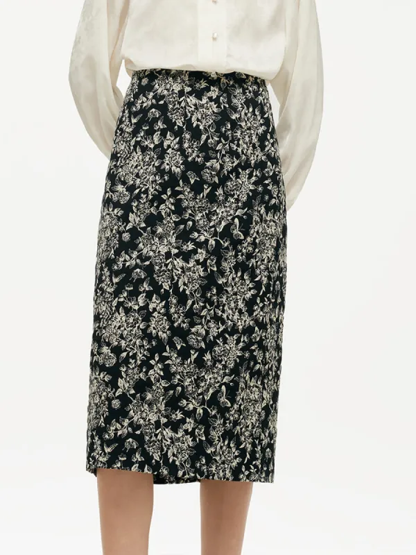 Black And White Butterflies Jacquard Stretch Women Skirt sold by Goelia