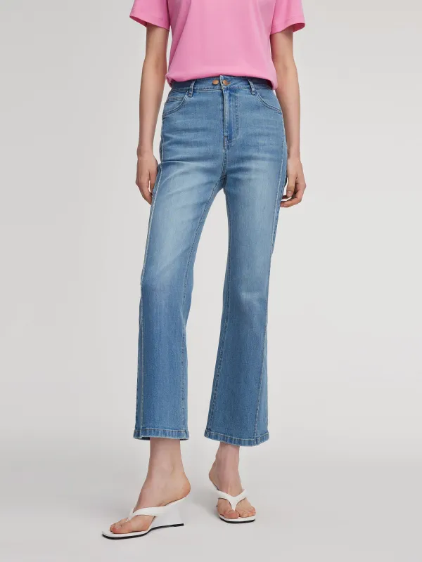 Denim Adjustable Waist Micro-Flared Women Ankle Length Jeans made by Goelia