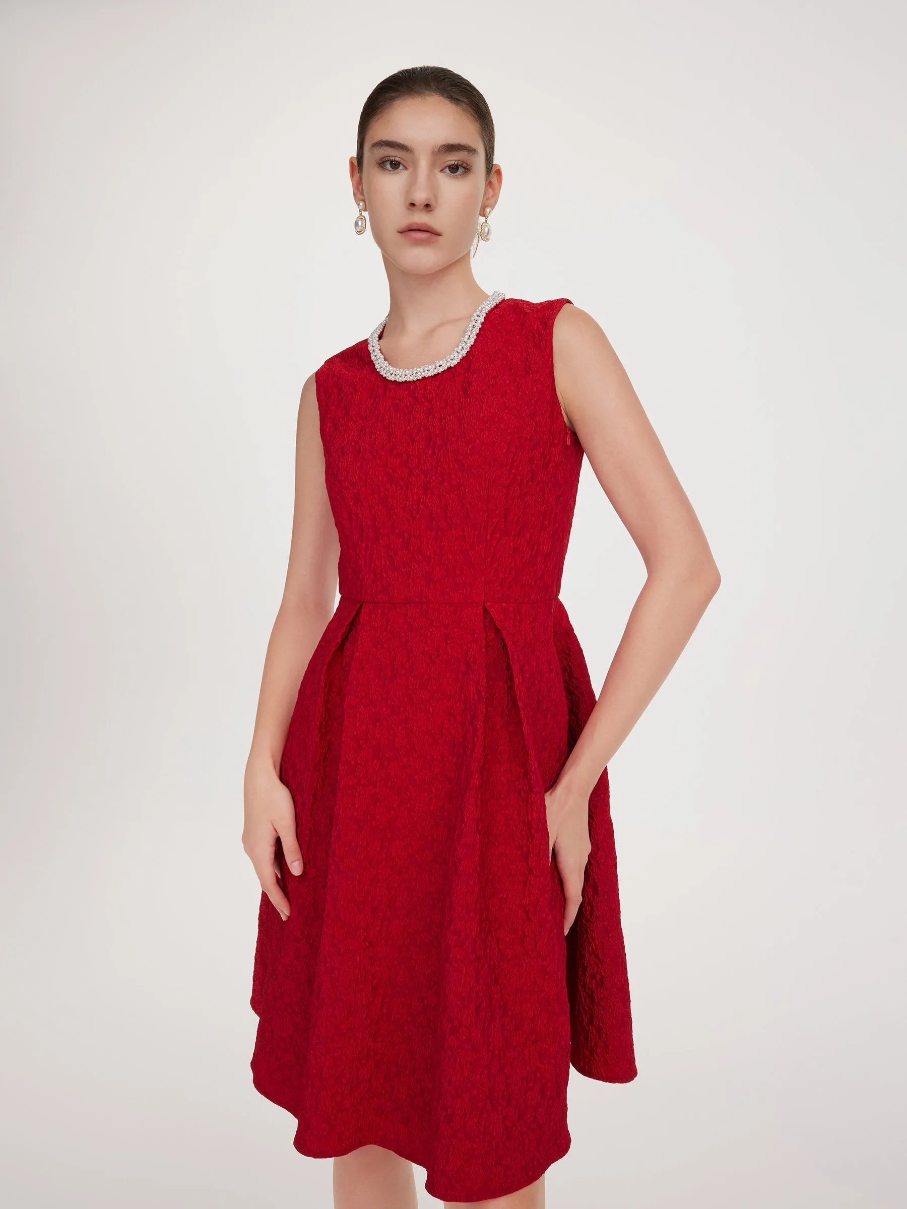 Jacquard Beaded Round Neck Women Sleeveless Mini Dress sold by Goelia product image thumbnail 4