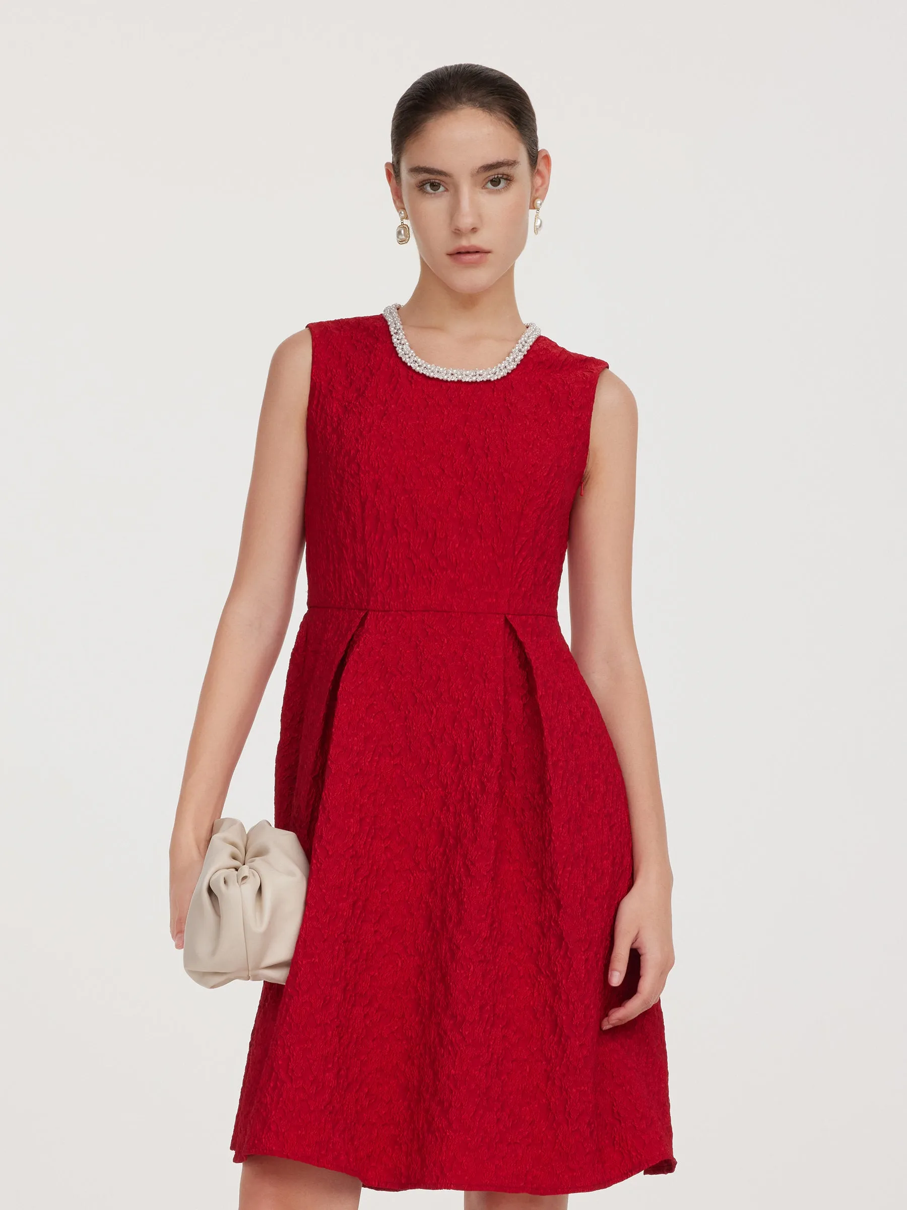 Jacquard Beaded Round Neck Women Sleeveless Mini Dress sold by Goelia