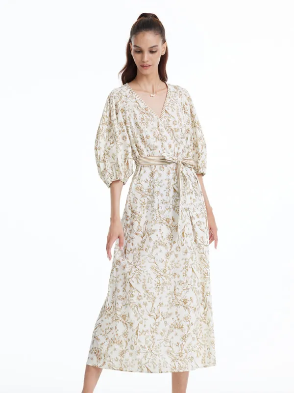 Floral Print V-neck Puff Sleeve Maxi Dress sold by Goelia