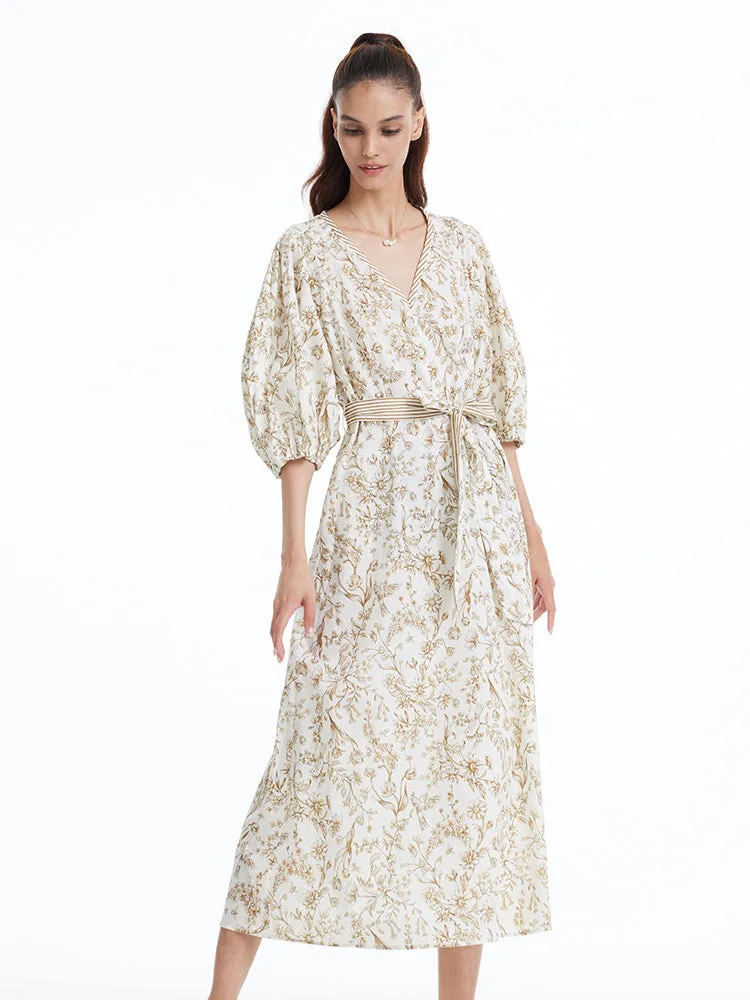 Floral Print V-neck Puff Sleeve Maxi Dress sold by Goelia