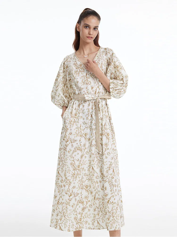 Floral Print V-neck Puff Sleeve Maxi Dress sold by Goelia product image thumbnail 4