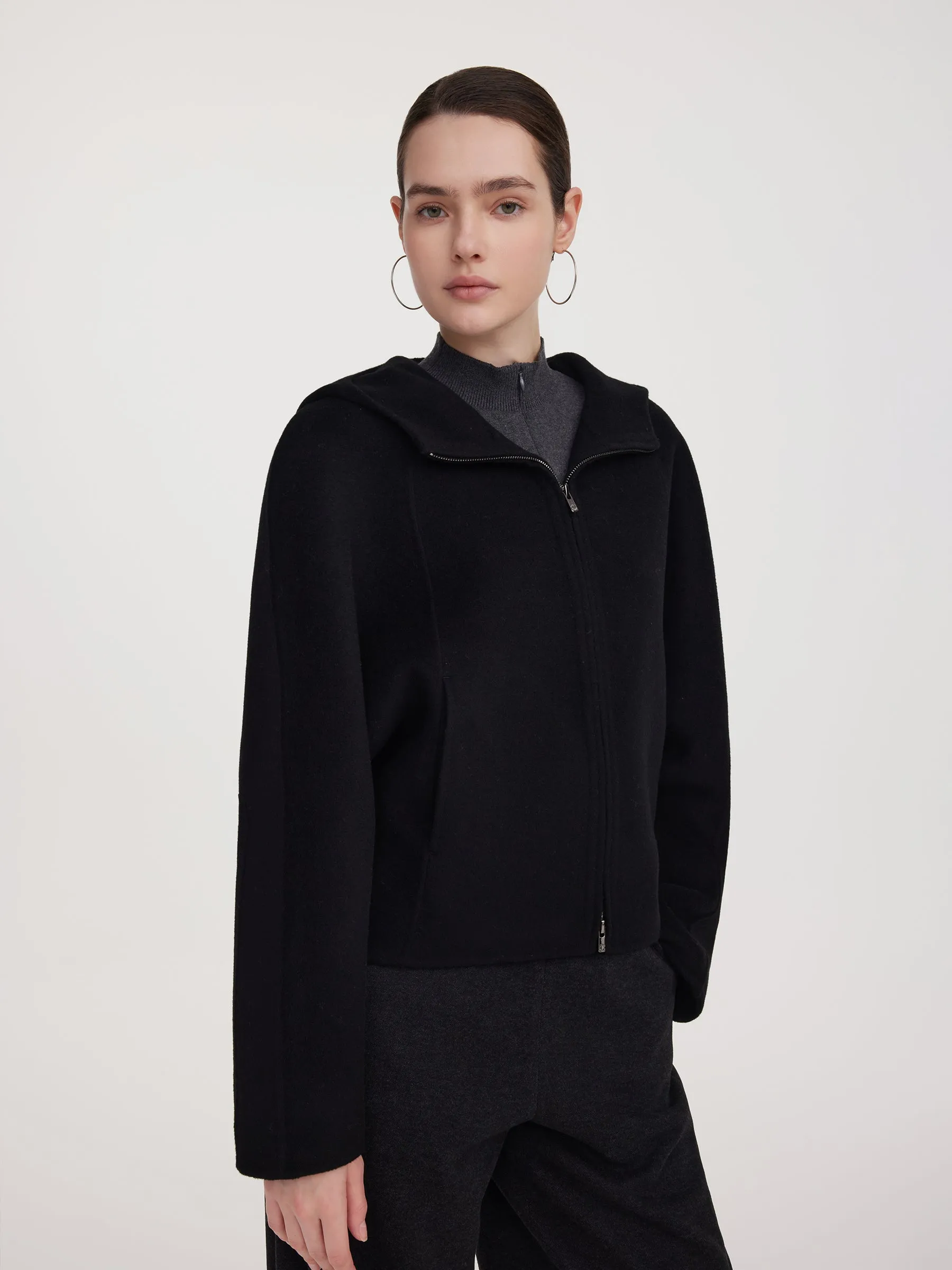 Tencel Wool Blend Double-Faced Hooded Women Jacket sold by Goelia product image thumbnail 2