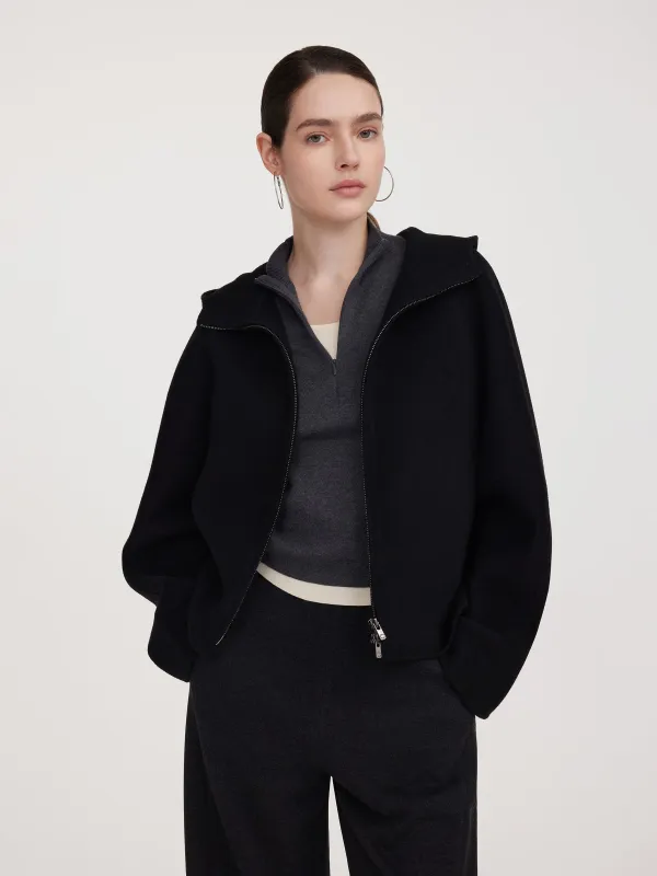 Tencel Wool Blend Double-Faced Hooded Women Jacket sold by Goelia