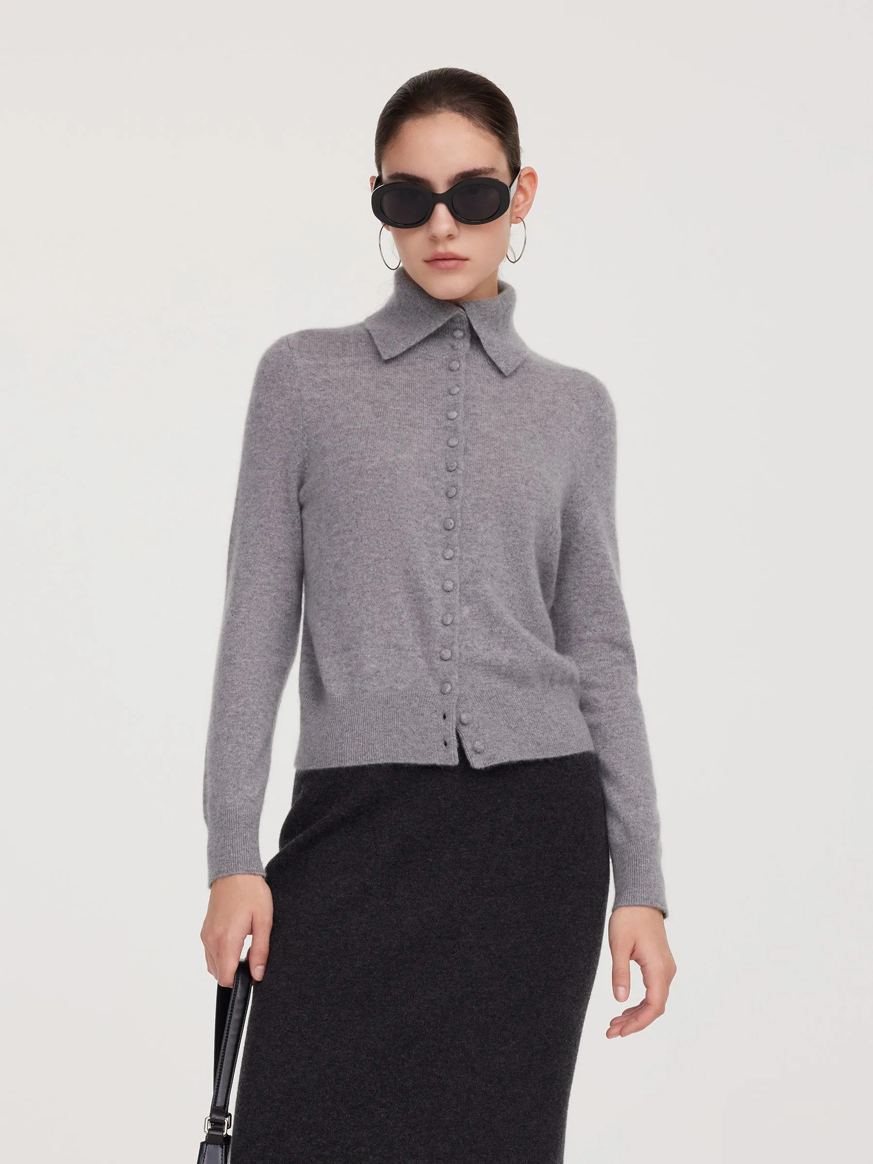 100% Cashmere Folded Collar Women Cardigan sold by Goelia