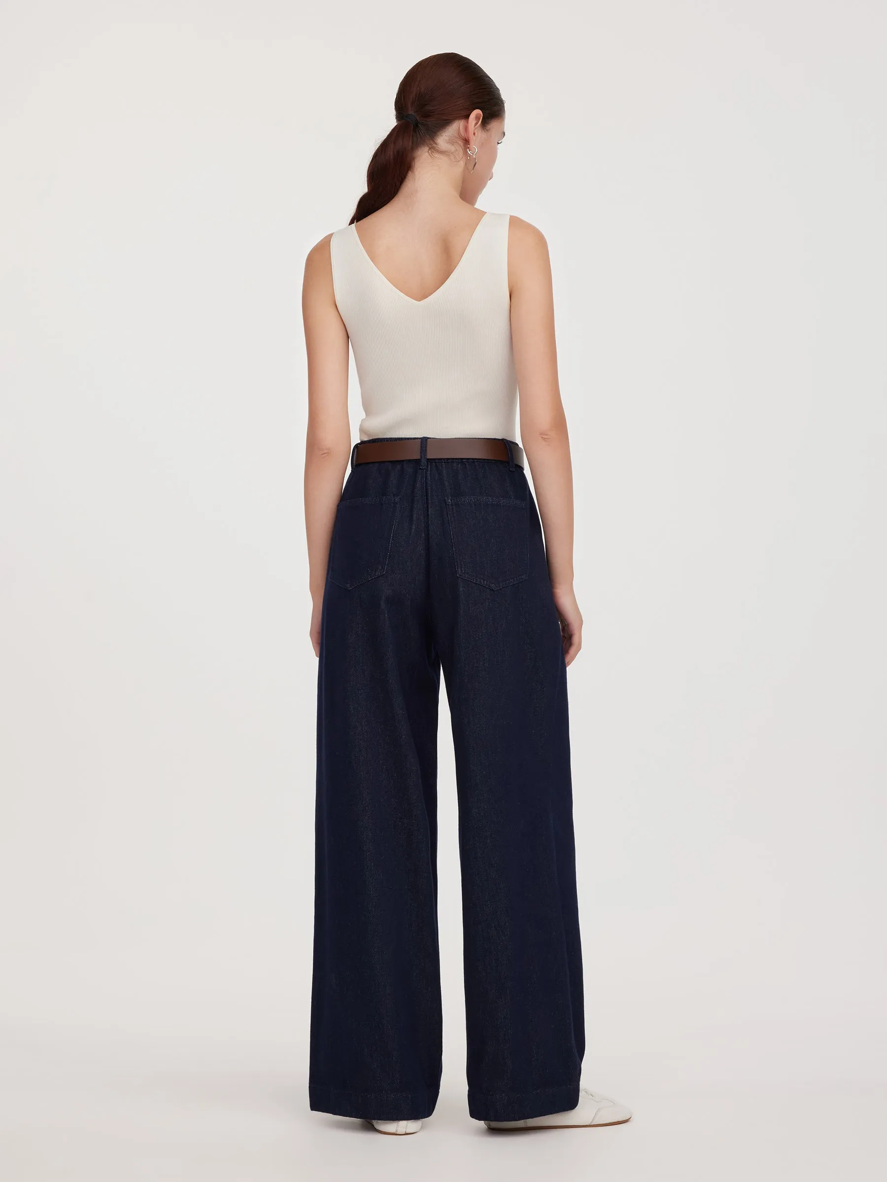 100% Cotton Denim Wide Leg Women Jeans With GO Letter Belt sold by Goelia product image thumbnail 4