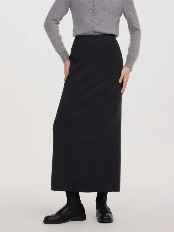 [Preview] Wool Blend Back Slit Women Knit Skirt sold by Goelia