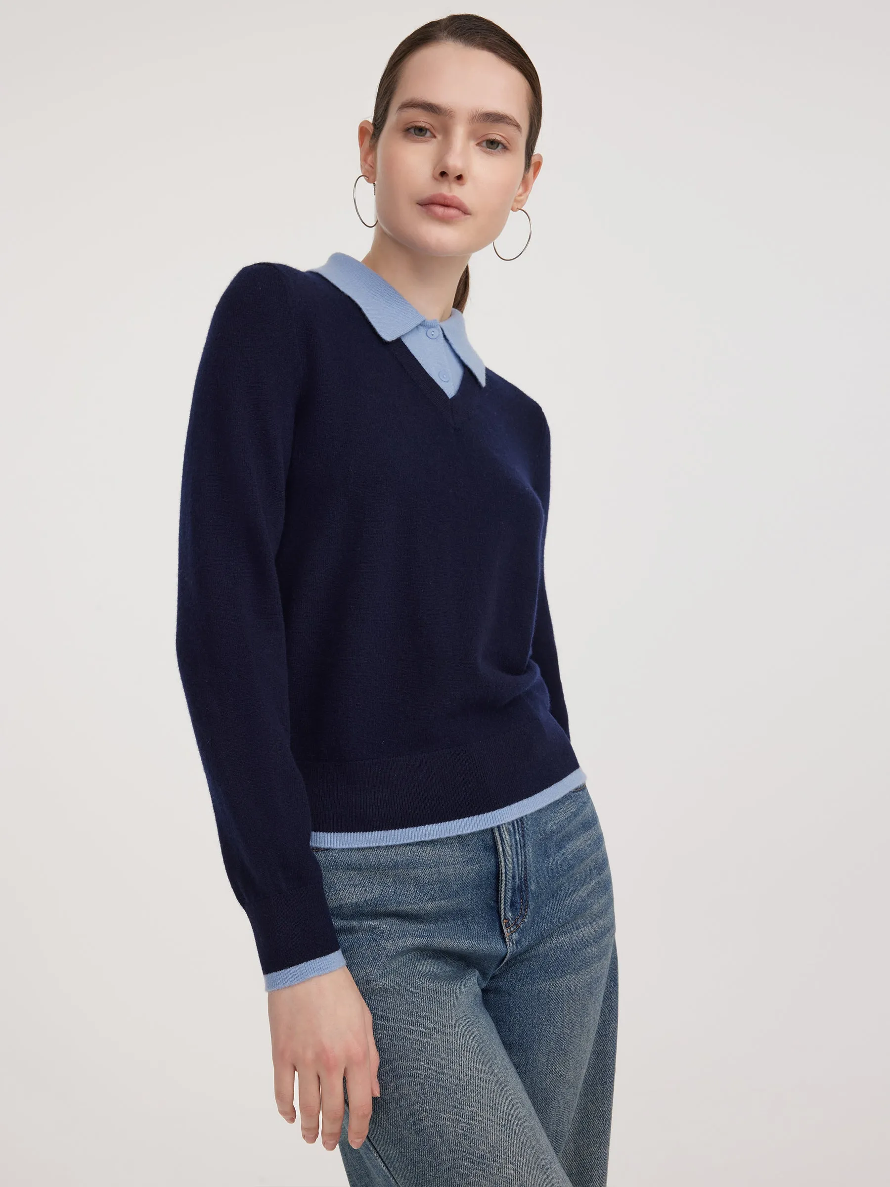 100% Wool Color Block Faux-Layered Women Sweater sold by Goelia product image thumbnail 3