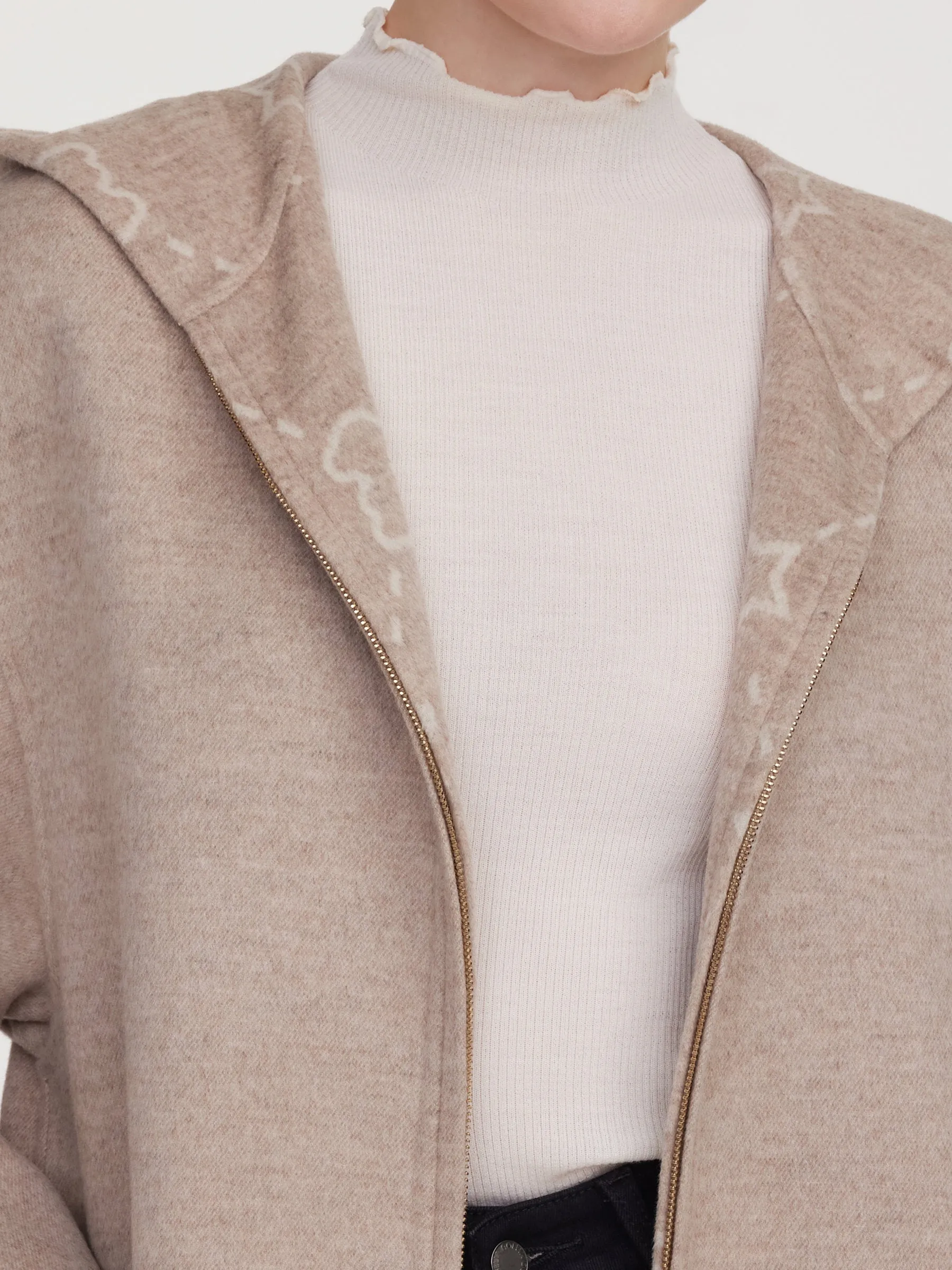 100% Wool Reversible Heady Print Women Hooded Overcoat sold by Goelia product image thumbnail 5