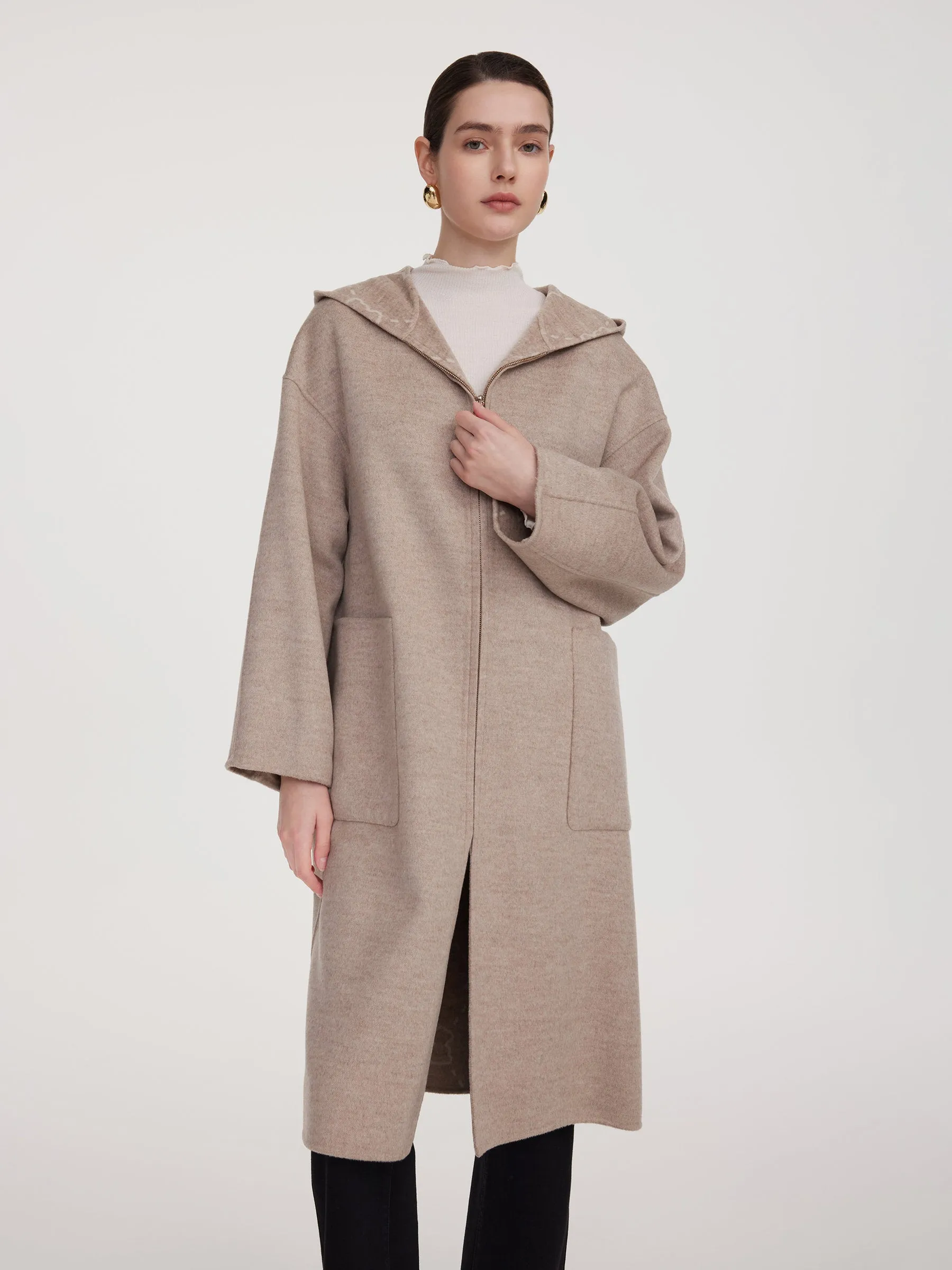 100% Wool Reversible Heady Print Women Hooded Overcoat sold by Goelia product image thumbnail 3