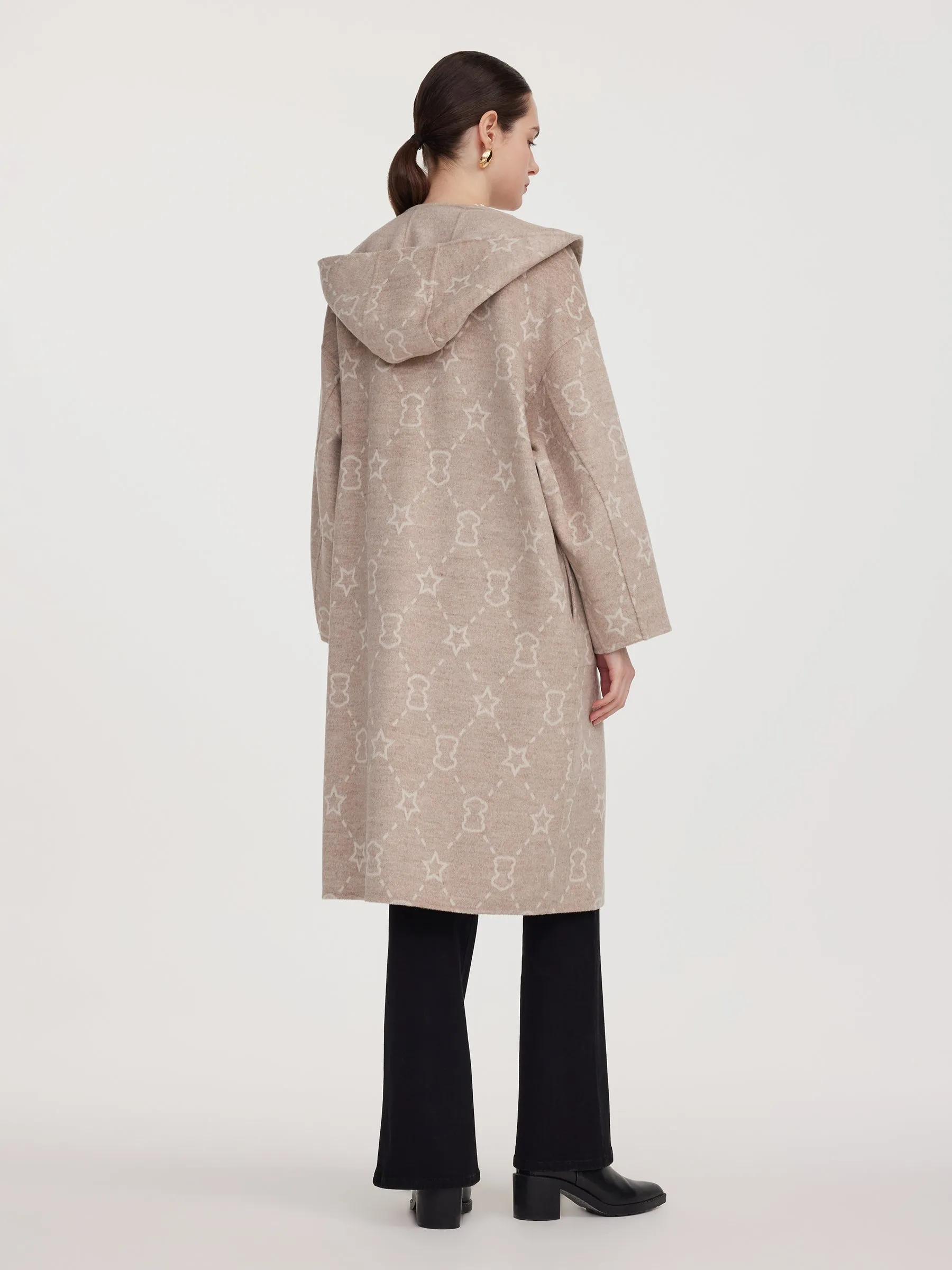 100% Wool Reversible Heady Print Women Hooded Overcoat sold by Goelia product image thumbnail 4