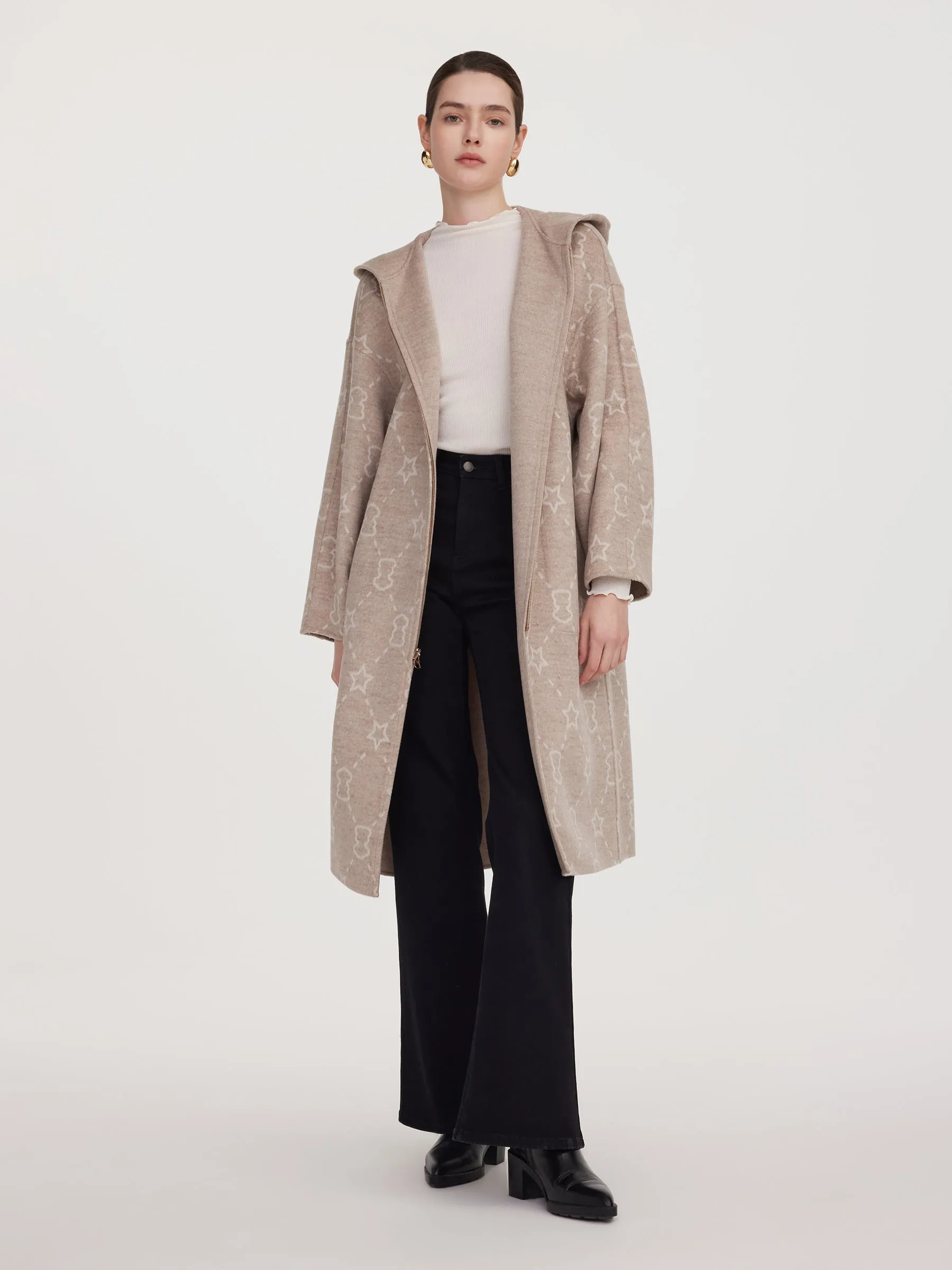 100% Wool Reversible Heady Print Women Hooded Overcoat sold by Goelia product image thumbnail 2