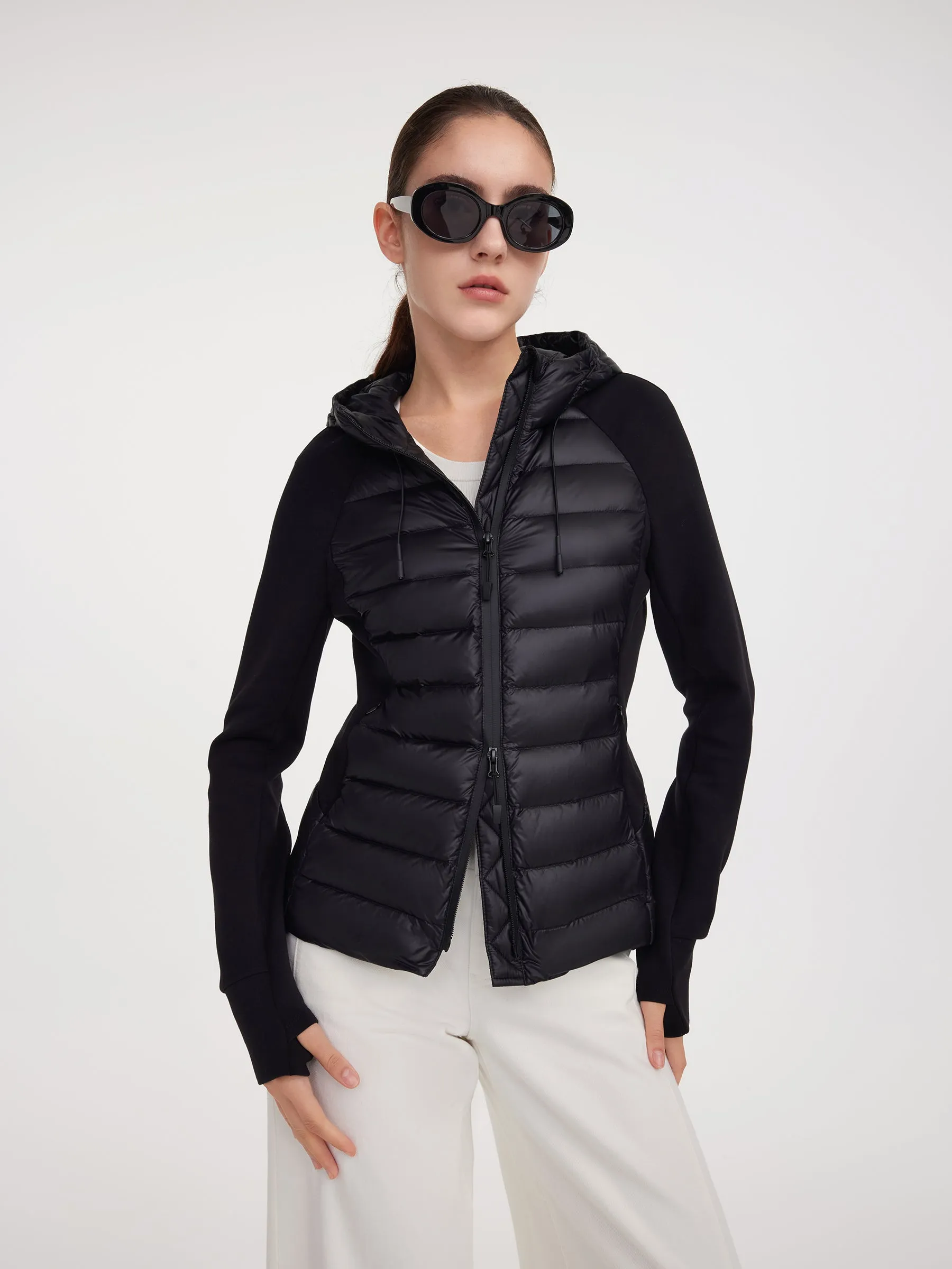 Patchwork Hooded Zip-Up Goose Down Jacket sold by Goelia