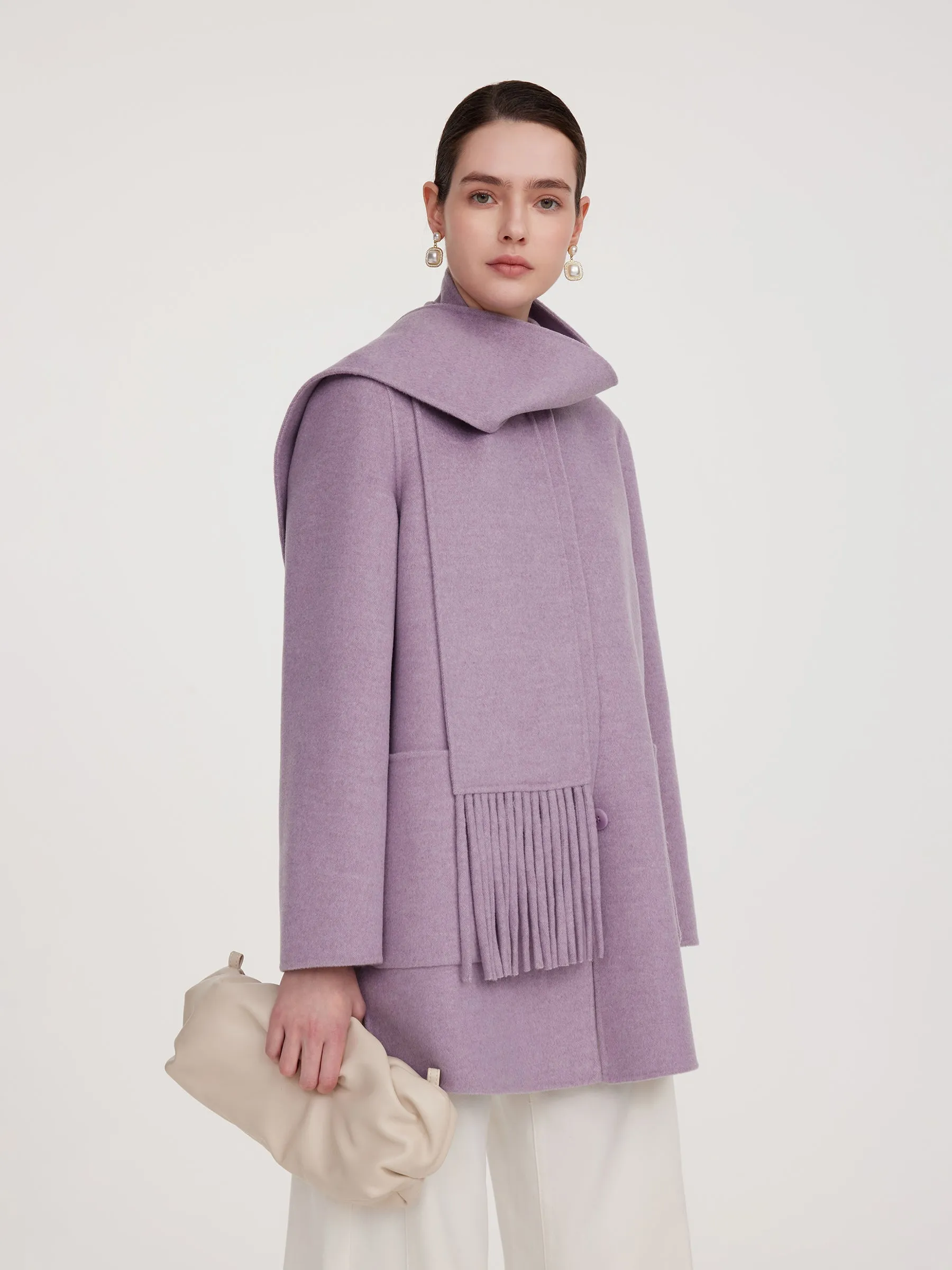 100% Wool Double-Faced Women Coat With Fringe Scarf sold by Goelia product image thumbnail 2