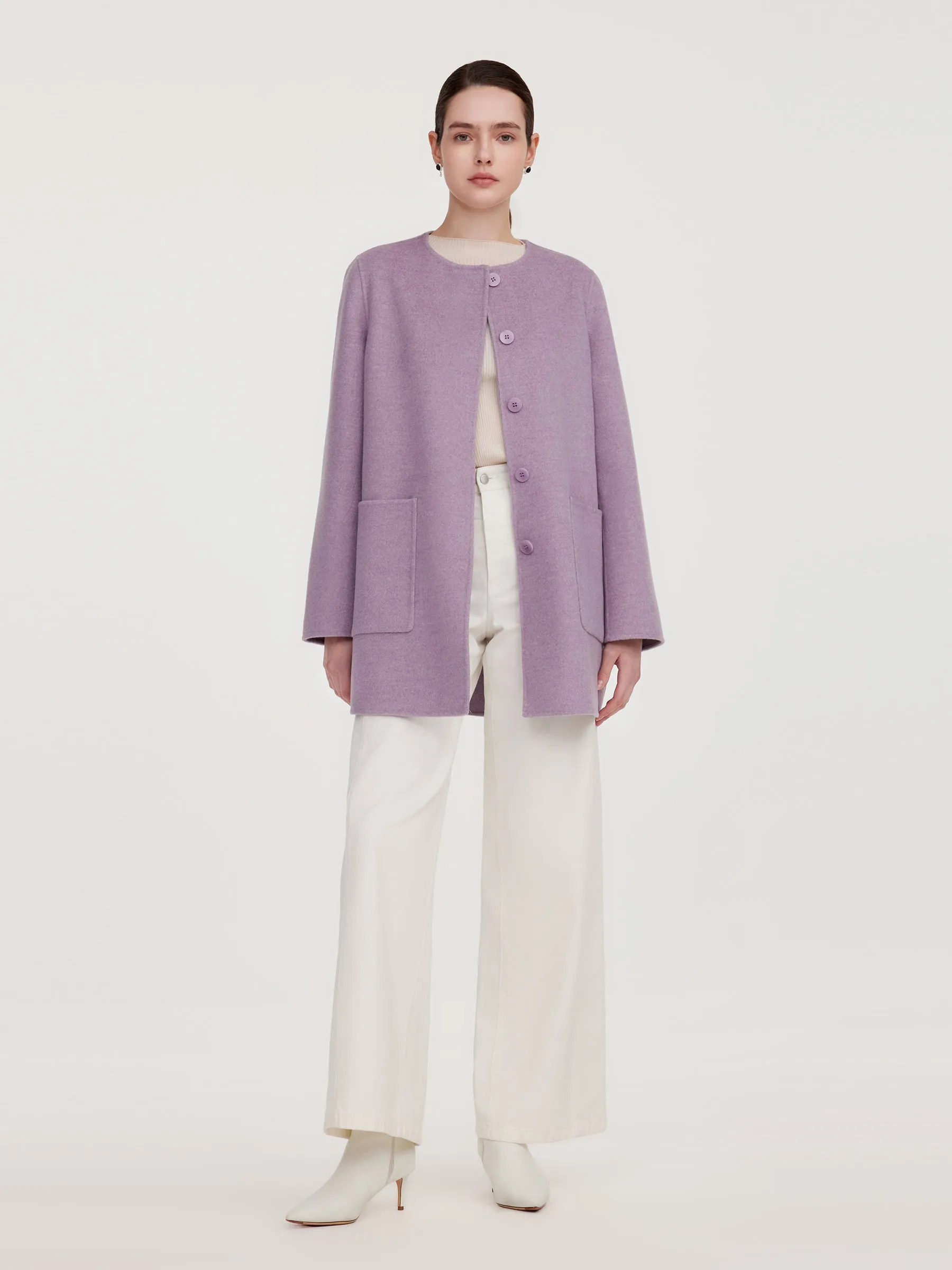 100% Wool Double-Faced Women Coat With Fringe Scarf sold by Goelia product image thumbnail 3