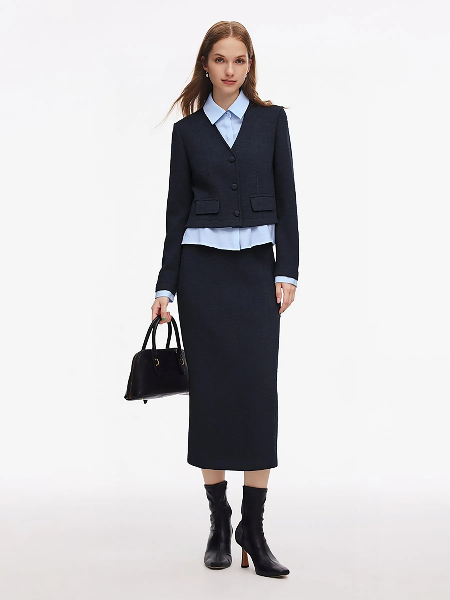 Mock Layered Knit Top And Skirt Two-Piece Set sold by Goelia product image thumbnail 4