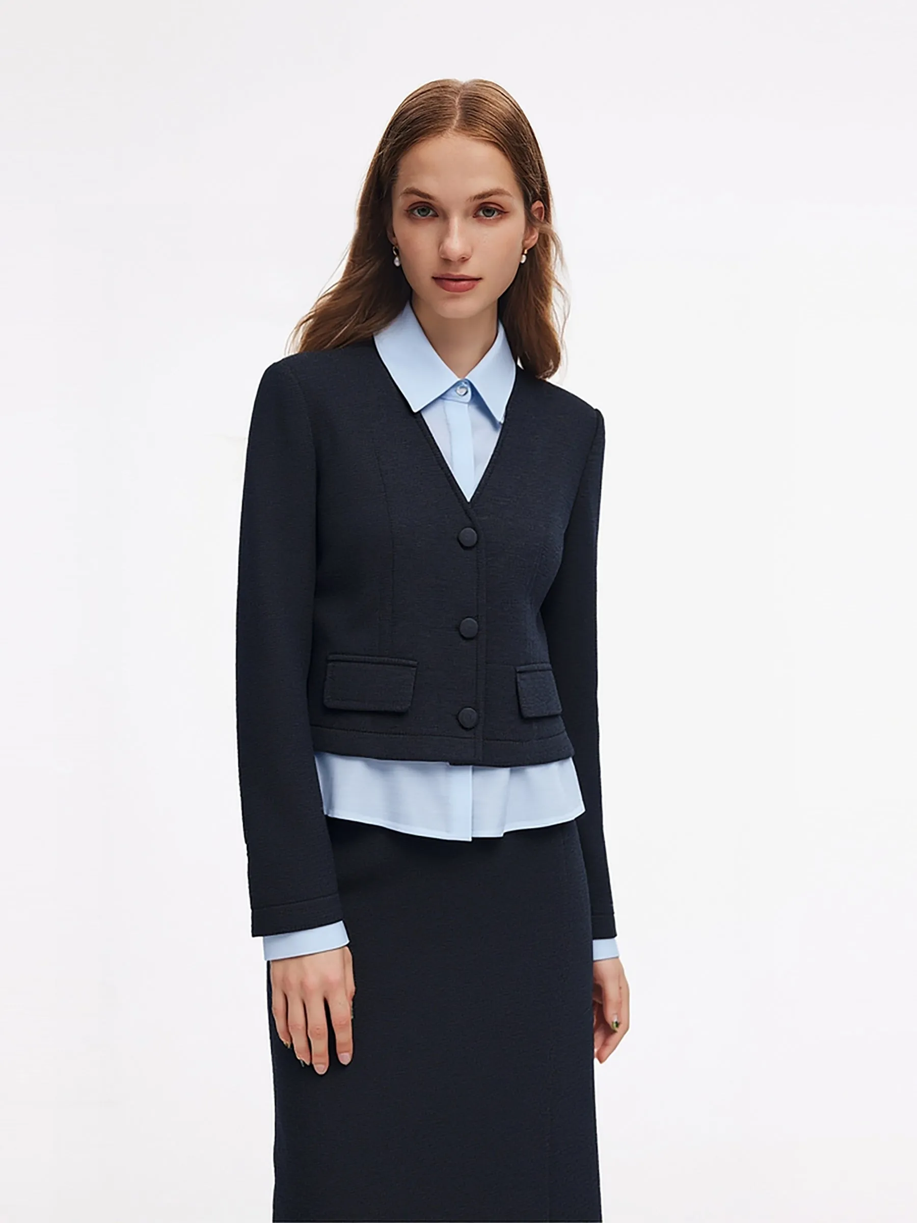 Mock Layered Knit Top And Skirt Two-Piece Set sold by Goelia product image thumbnail 3