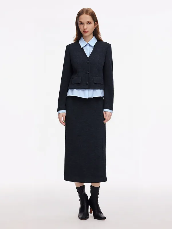 Mock Layered Knit Top And Skirt Two-Piece Set sold by Goelia