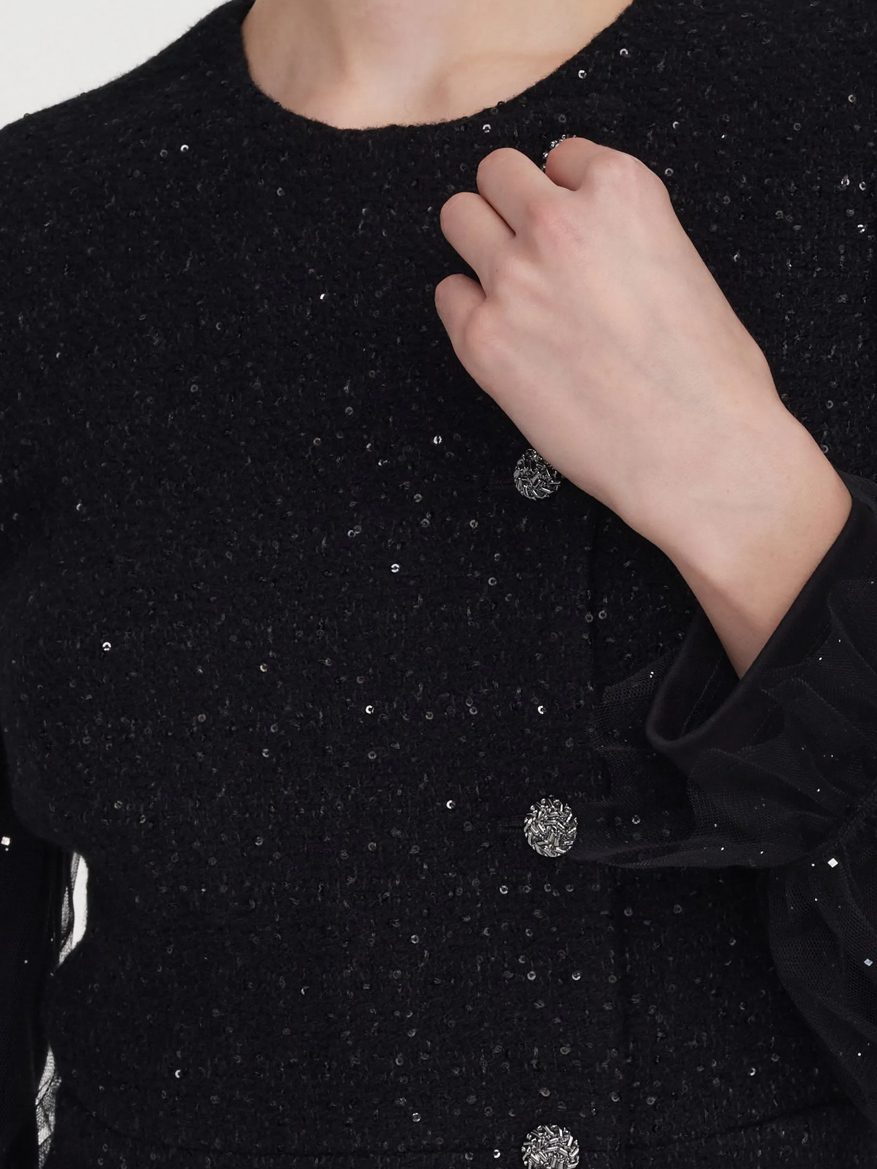 Pre-Order Wool Blend Tweed Sequins Women Long Sleeve Mini Dress sold by Goelia product image thumbnail 5