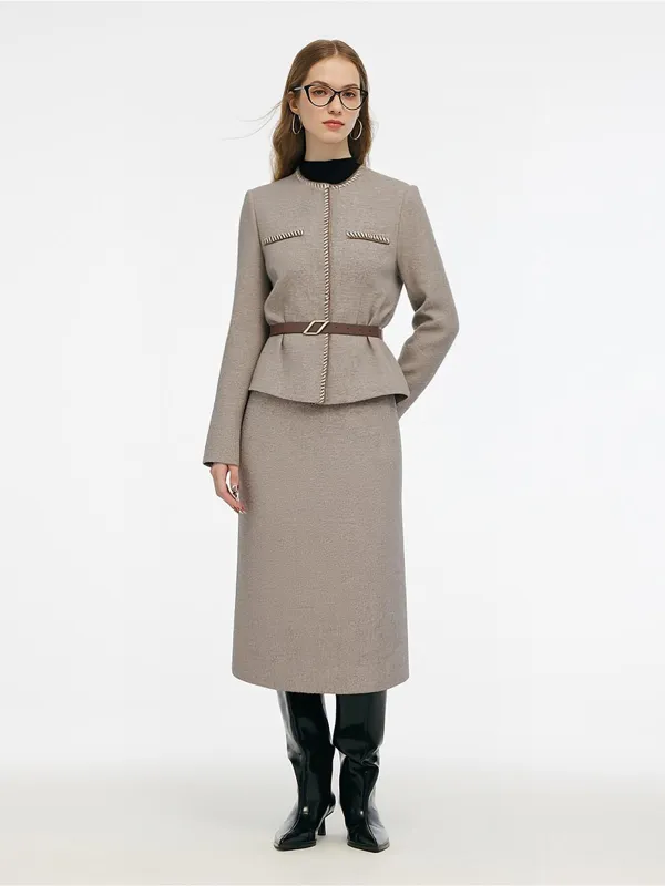 [Preview] 100% Washable Wool Jacket And Skirt Two-Piece Set With Belt sold by Goelia