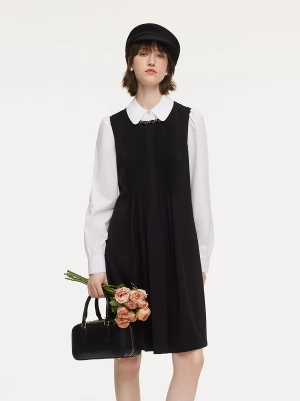 Patchwork Faux Two-Piece Women Midi Dress sold by Goelia