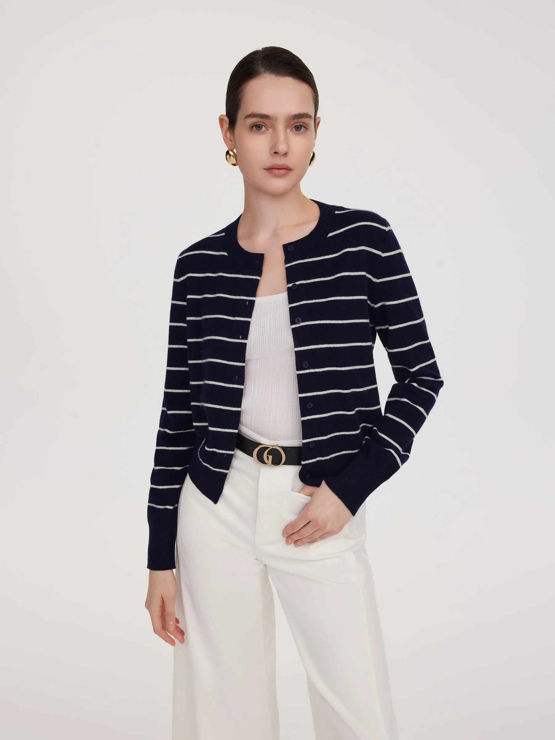 100% Wool Stripe Women Cardigan sold by Goelia