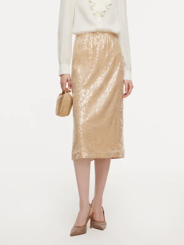 Lace Sequins H-Line Women Skirt sold by Goelia